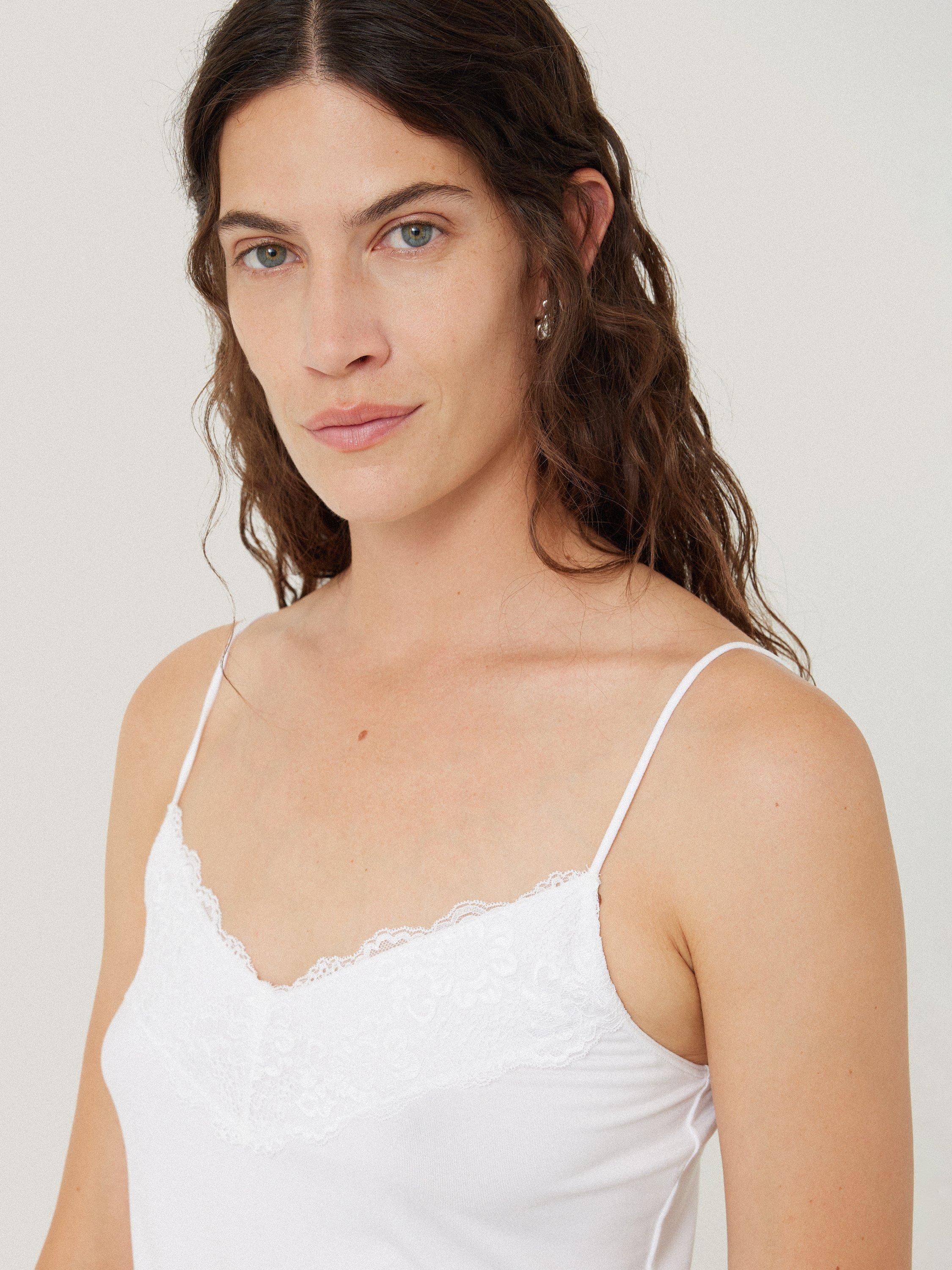 Jigsaw Lace Trim Modal Vest, White, XS