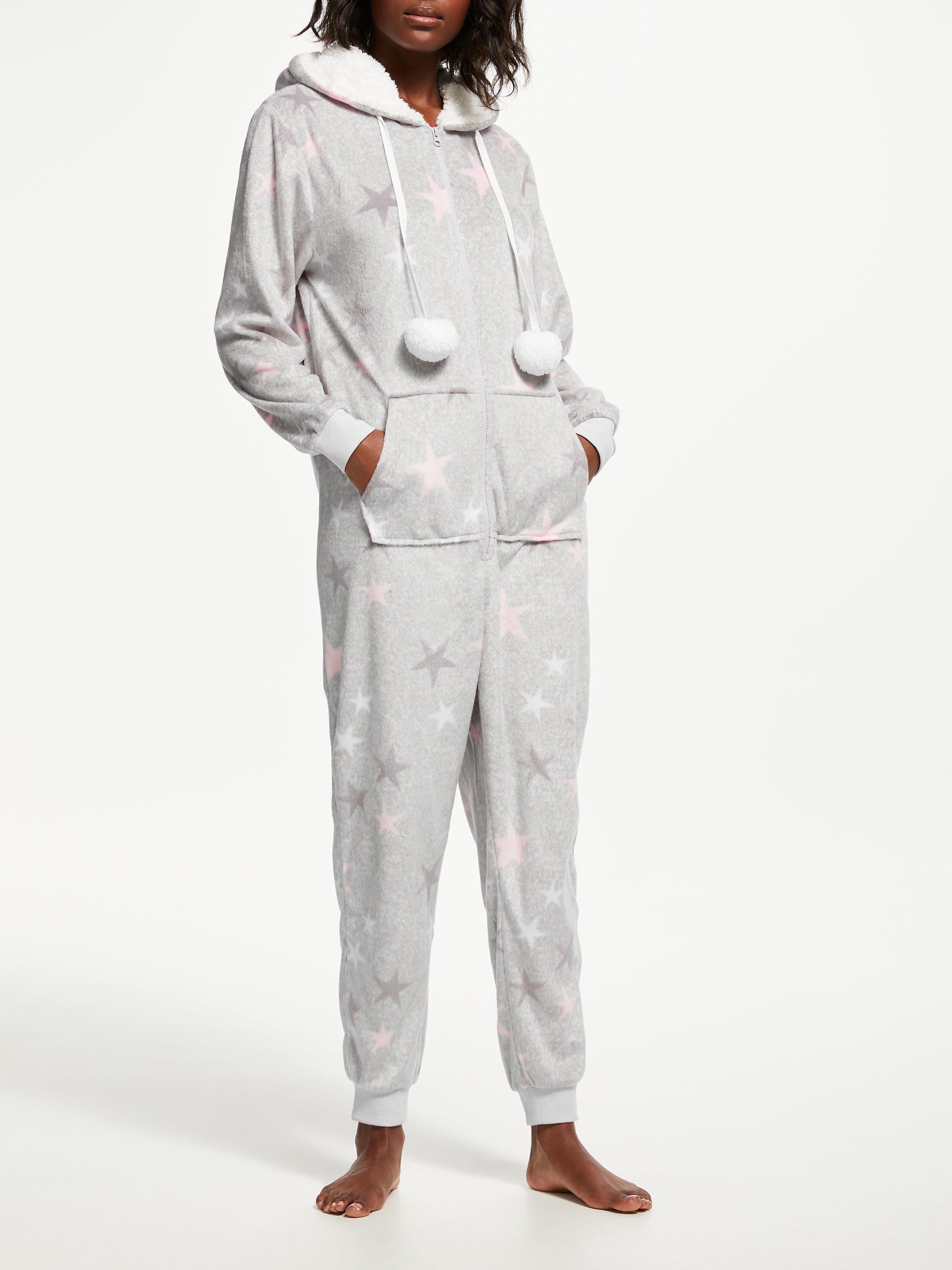 John Lewis & Partners Star Print Fleece Onesie, Grey
