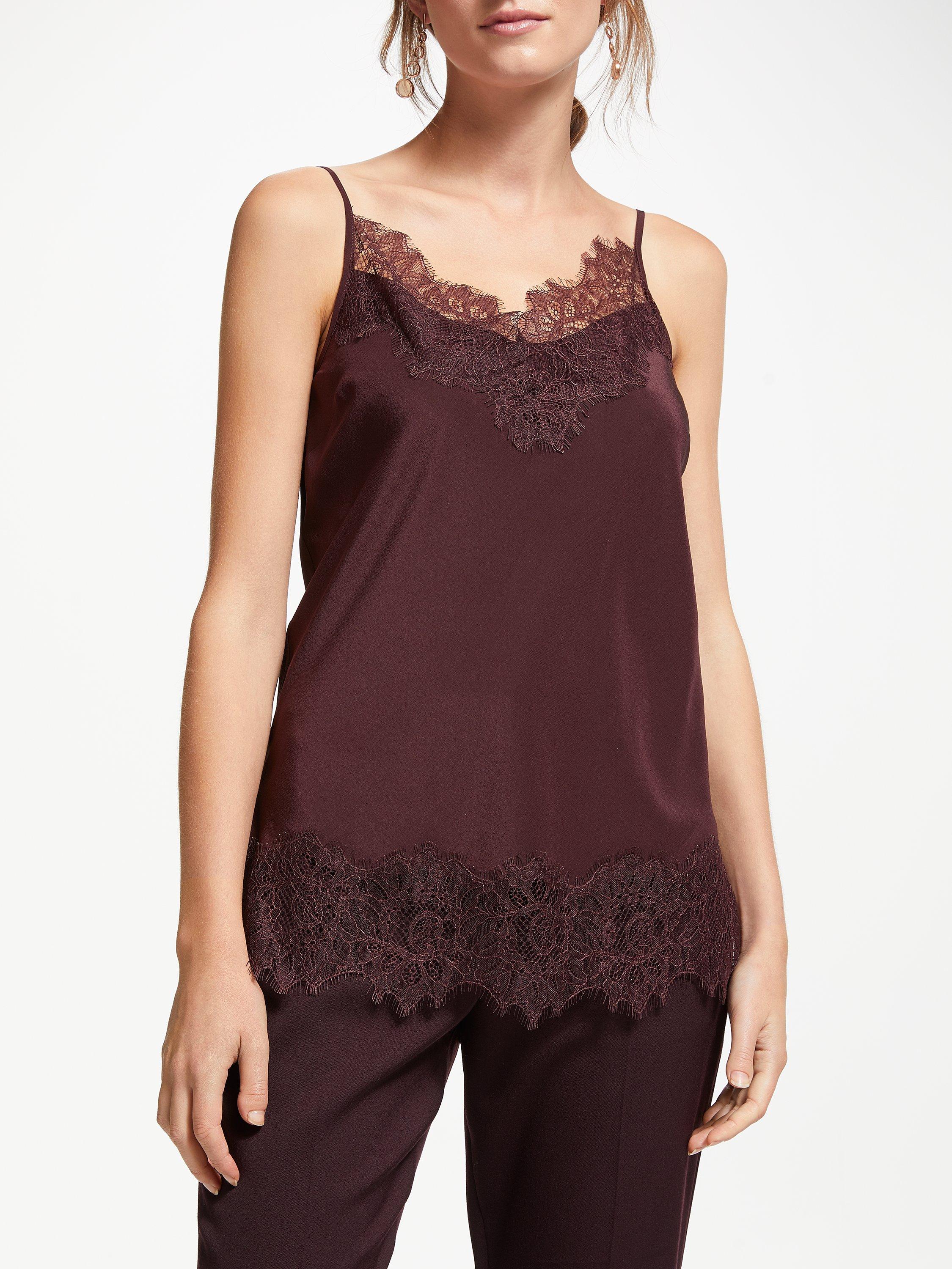 Modern Rarity Silk Lace Cami Top, Blackcurrant 