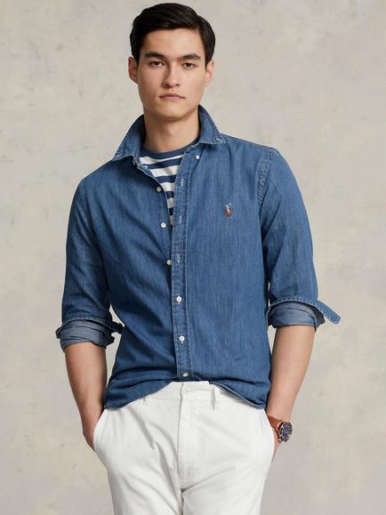Polo Ralph Lauren Long Sleeve Slim Fit Denim Shirt, Blue, Denim