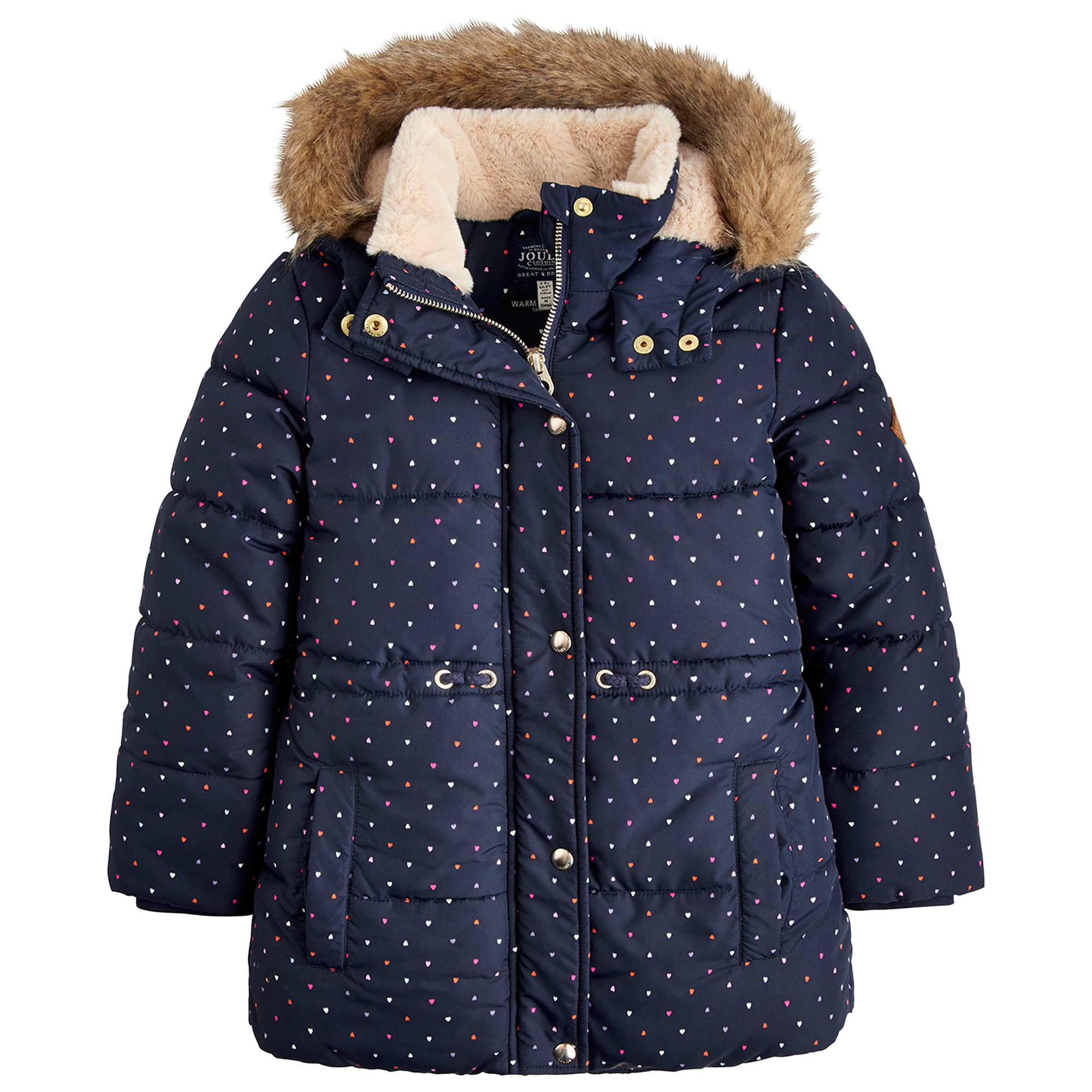 Little Joule Girls Stella Heart Spot Print Coat Navy