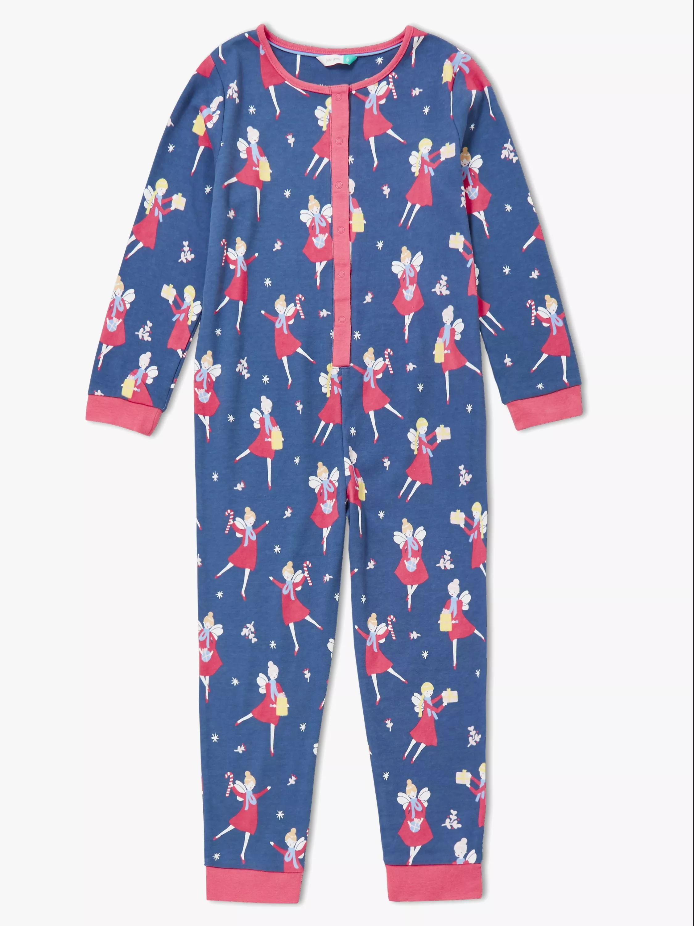 John Lewis Partners Girls Christmas Fairy Jersey Onesie Blue