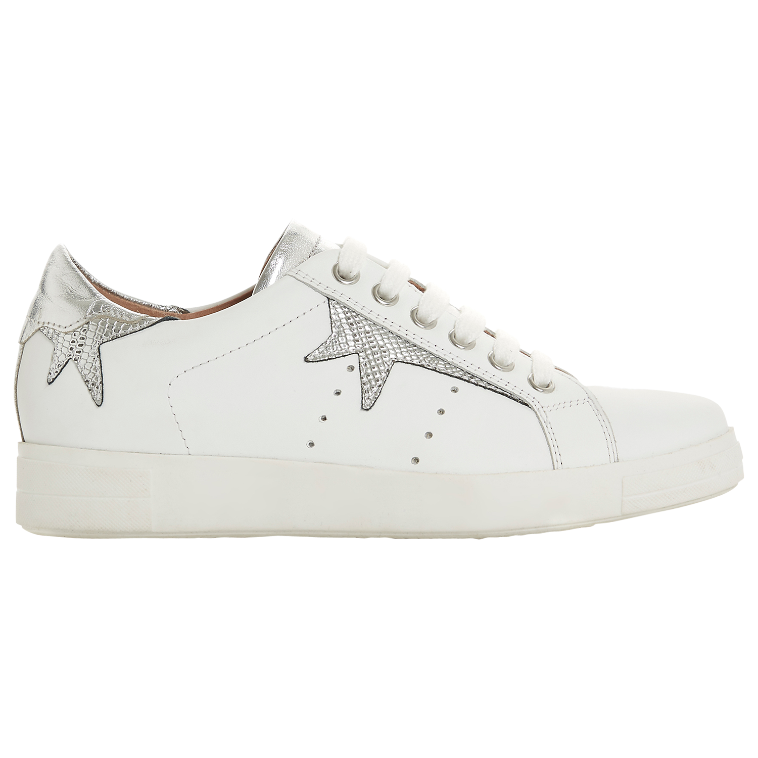 Dune Equel Lace Up Trainers, White/Silver Leather 