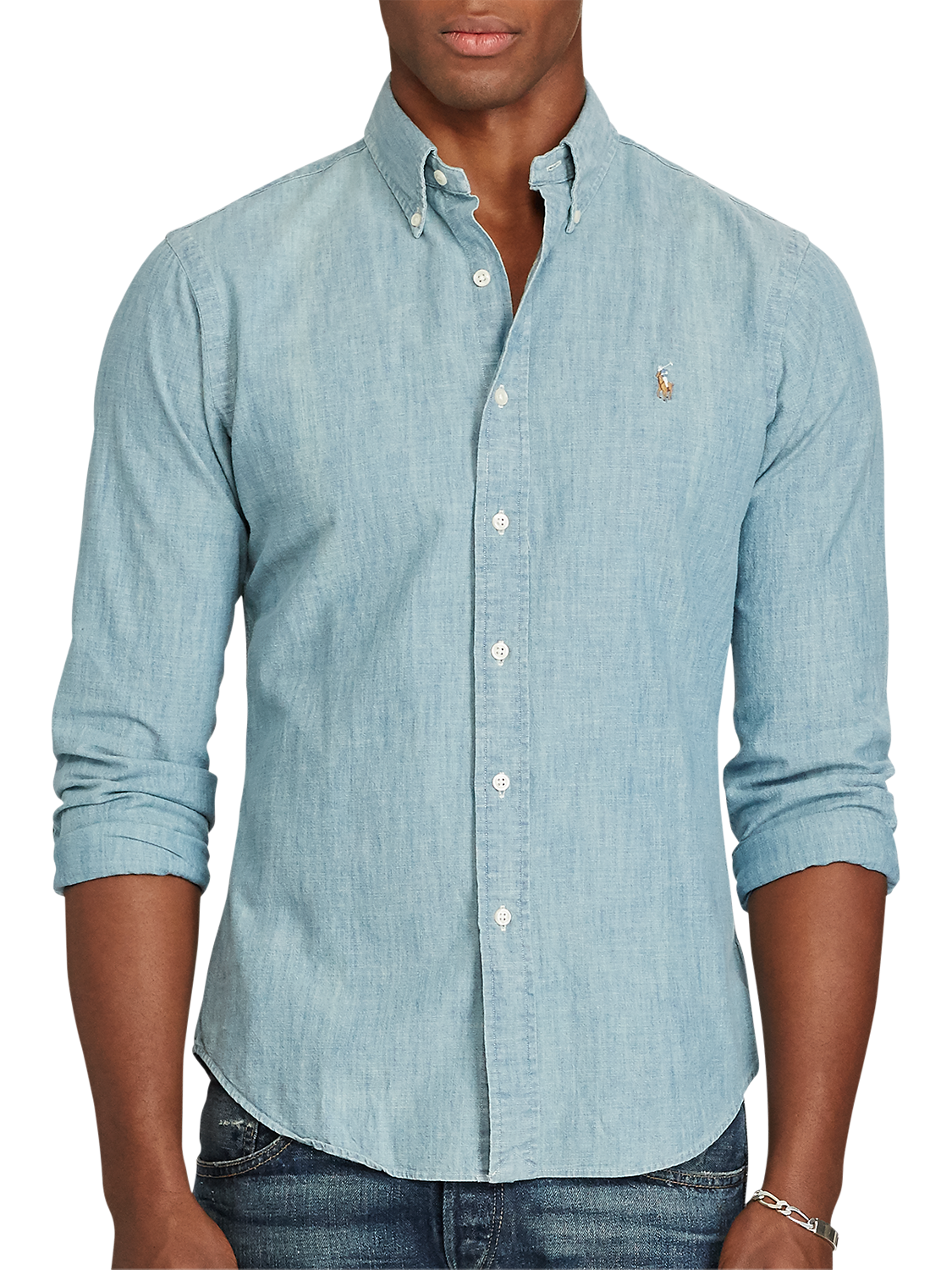 POLO RALPH LAUREN SLIM FIT BUTTON DOWN outlet CHAMBRAY SHIRT