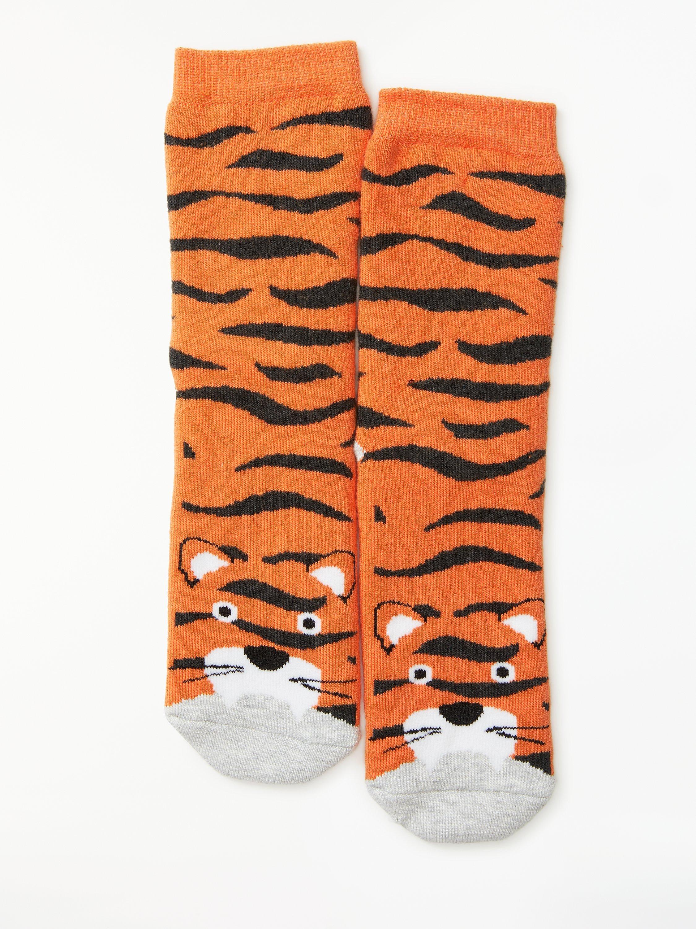 John Lewis & Partners Children's Tiger Slipper Socks, Orange