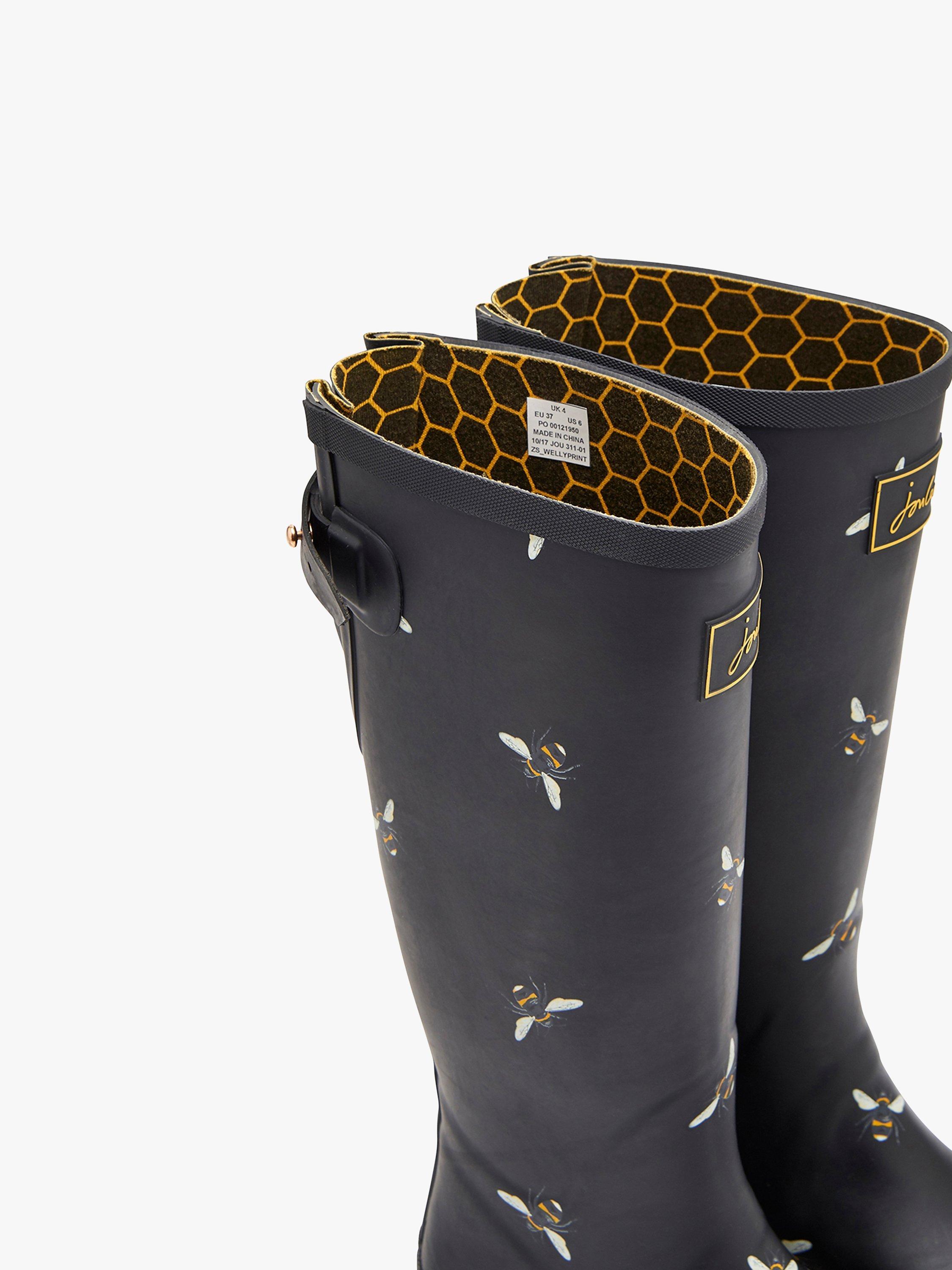 Joules Bee Print Adjustable Waterproof Wellington Boots Black