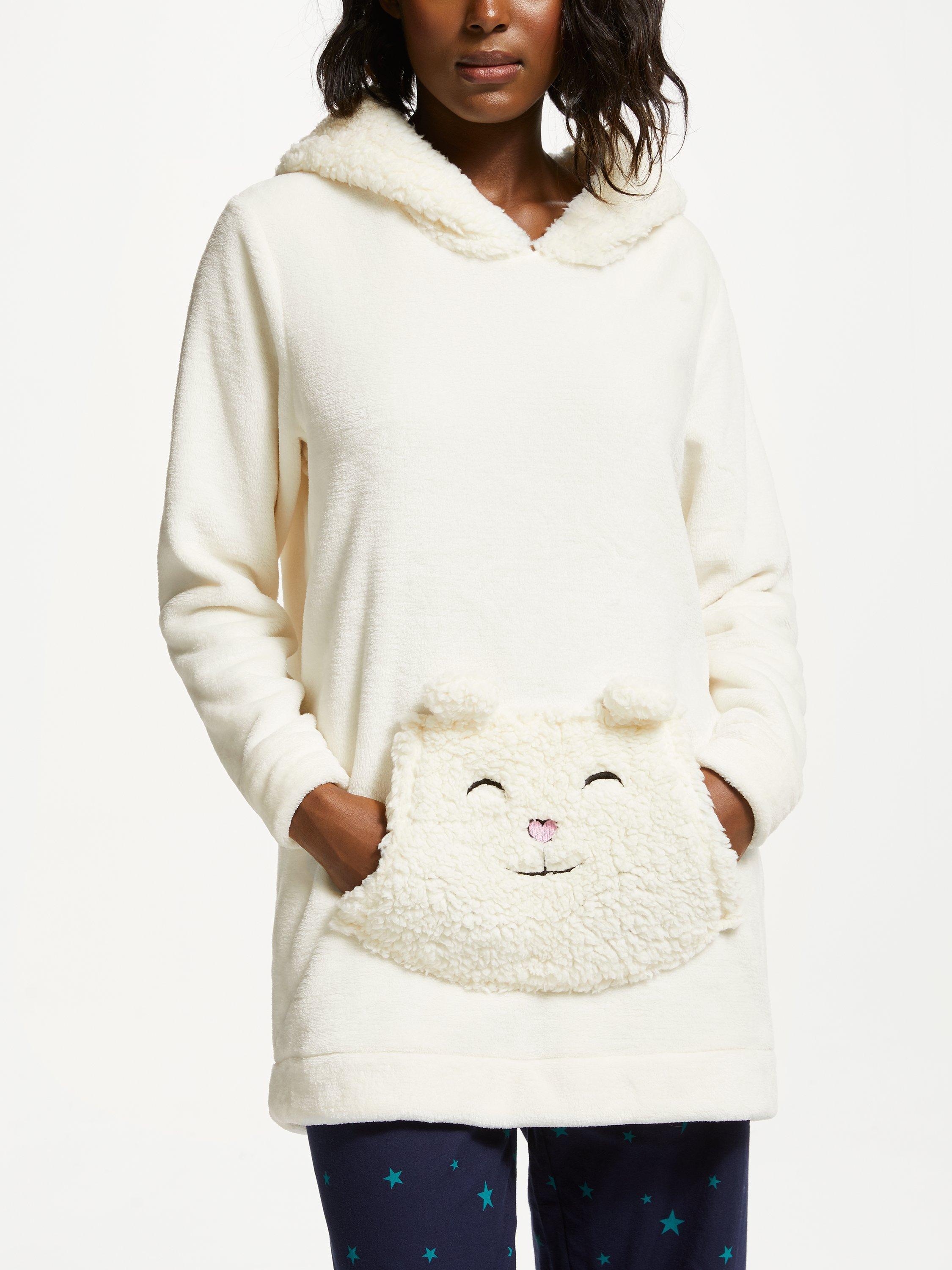 John Lewis & Partners Bear Face Snuggle Fleece Hoodie, Ivory