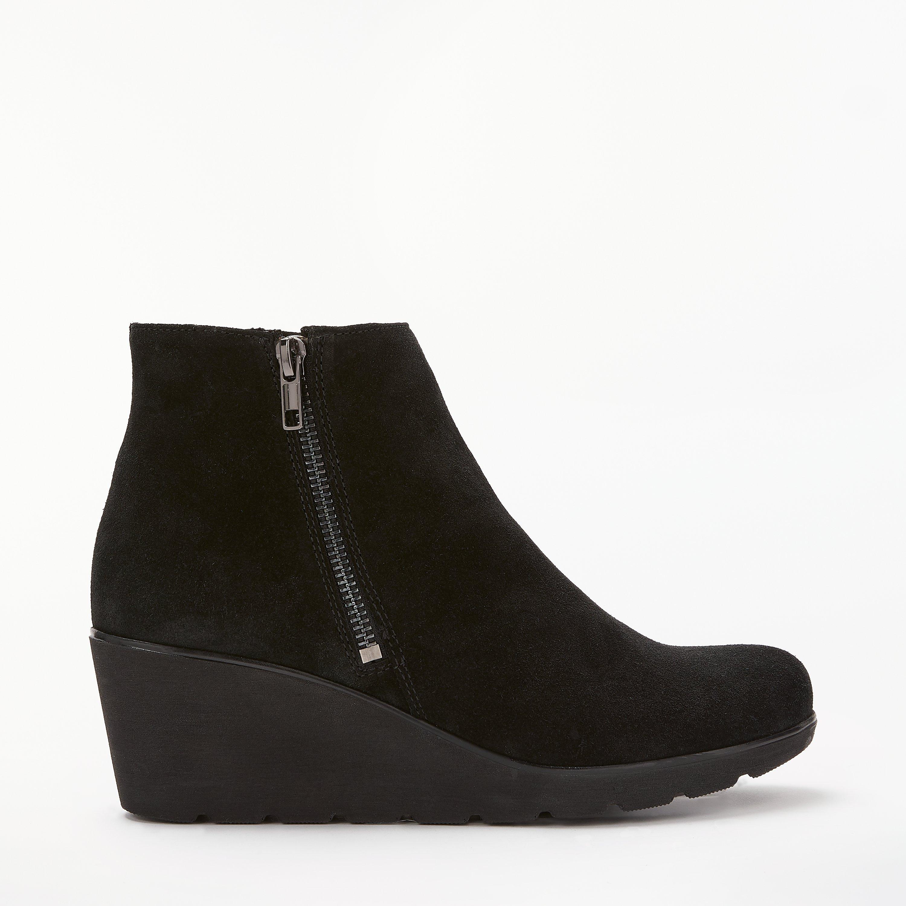 John Lewis Partners Designed for Comfort Pamela Wedge Heel Ankle Boots Black Suede