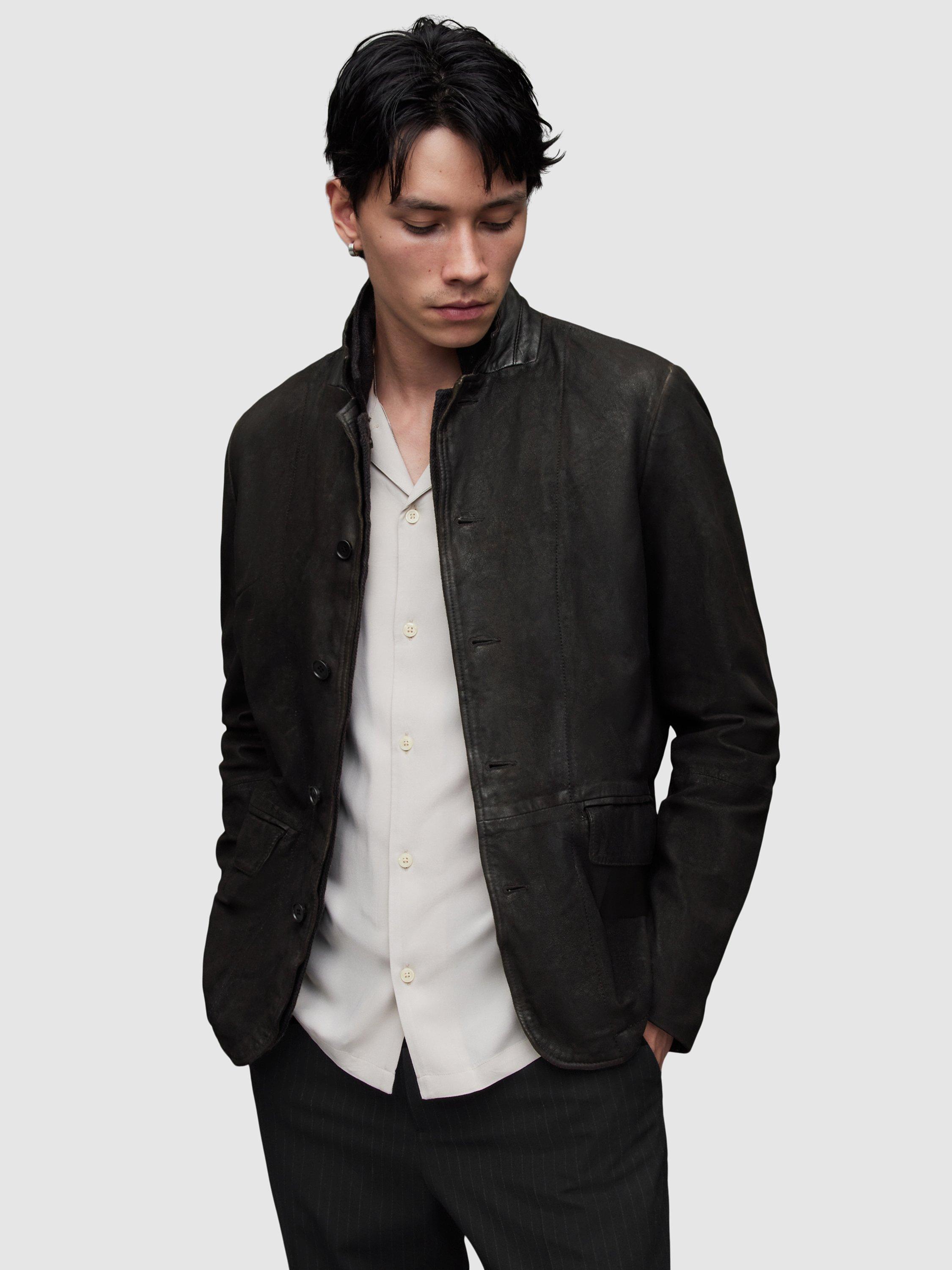 AllSaints Survey Brushed Leather Blazer, Anthracite Grey 