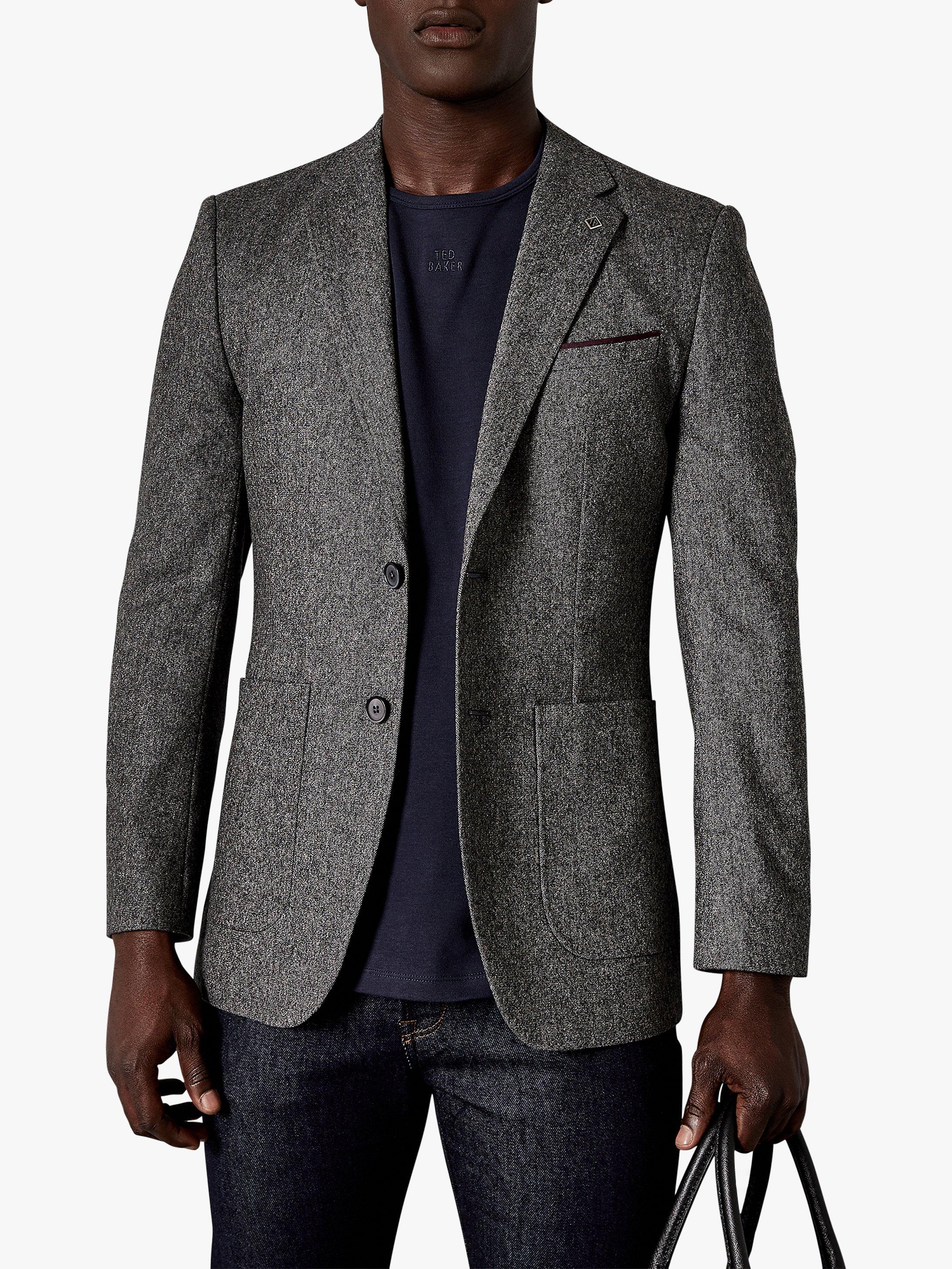 Ted Baker Tankjo Plain Weave Wool Cashmere Blazer, Grey Marl