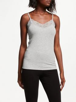 John Lewis Heat Generating Ribbed Lace Trim Thermal Vest, Grey