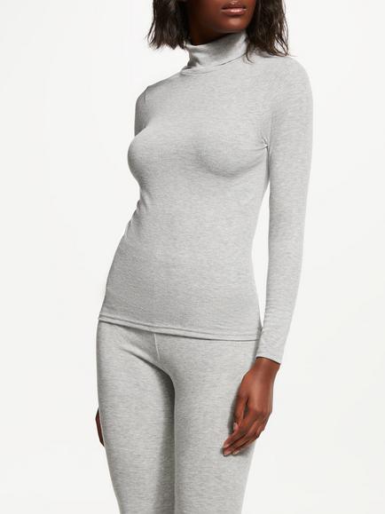John Lewis Heat Generating High Roll Neck Thermal Top, Navy, Grey Graphite