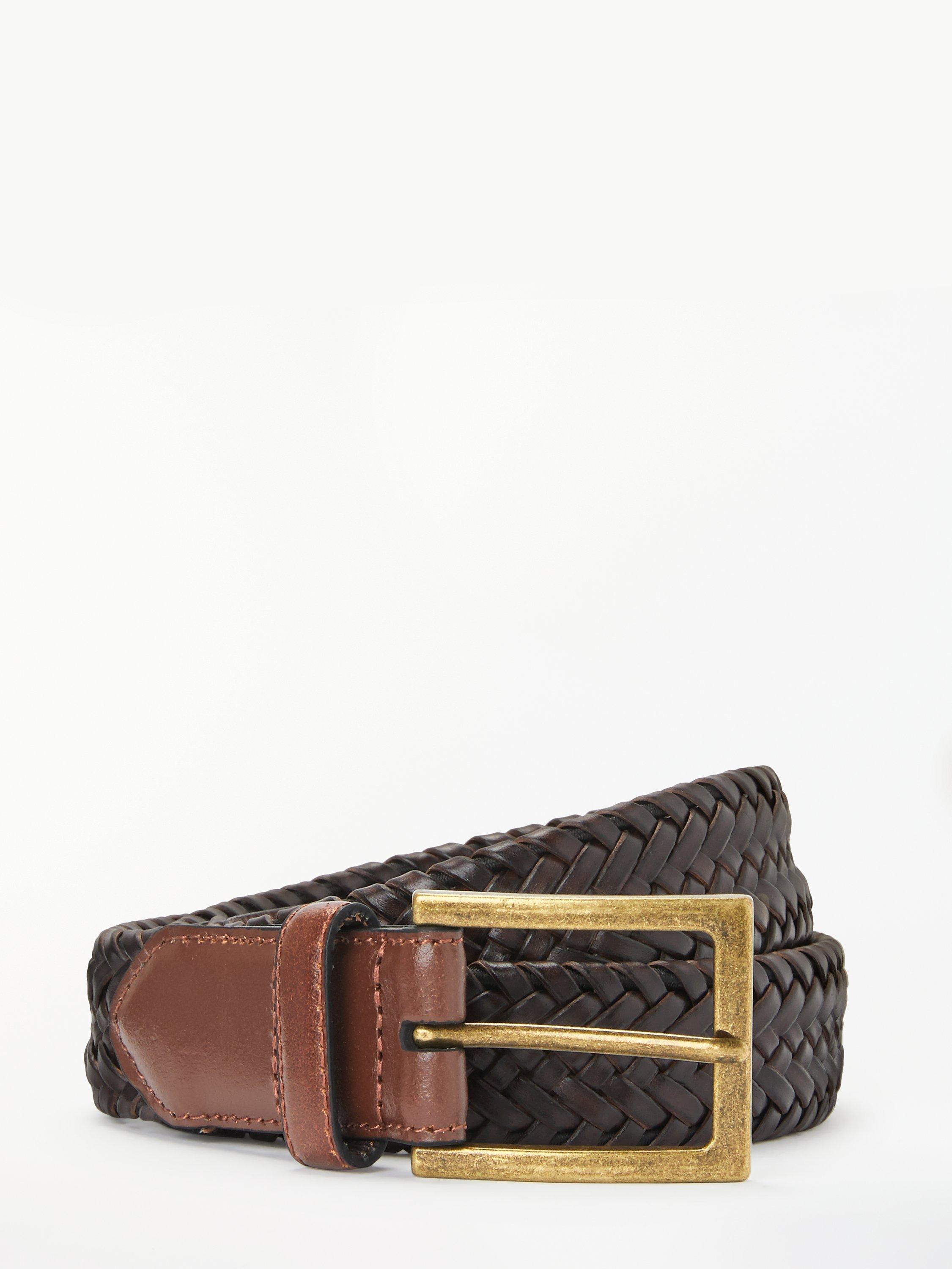 Product image 1 of 3, which shows John Lewis Bonded Leather Weave Belt, Brown, XL
