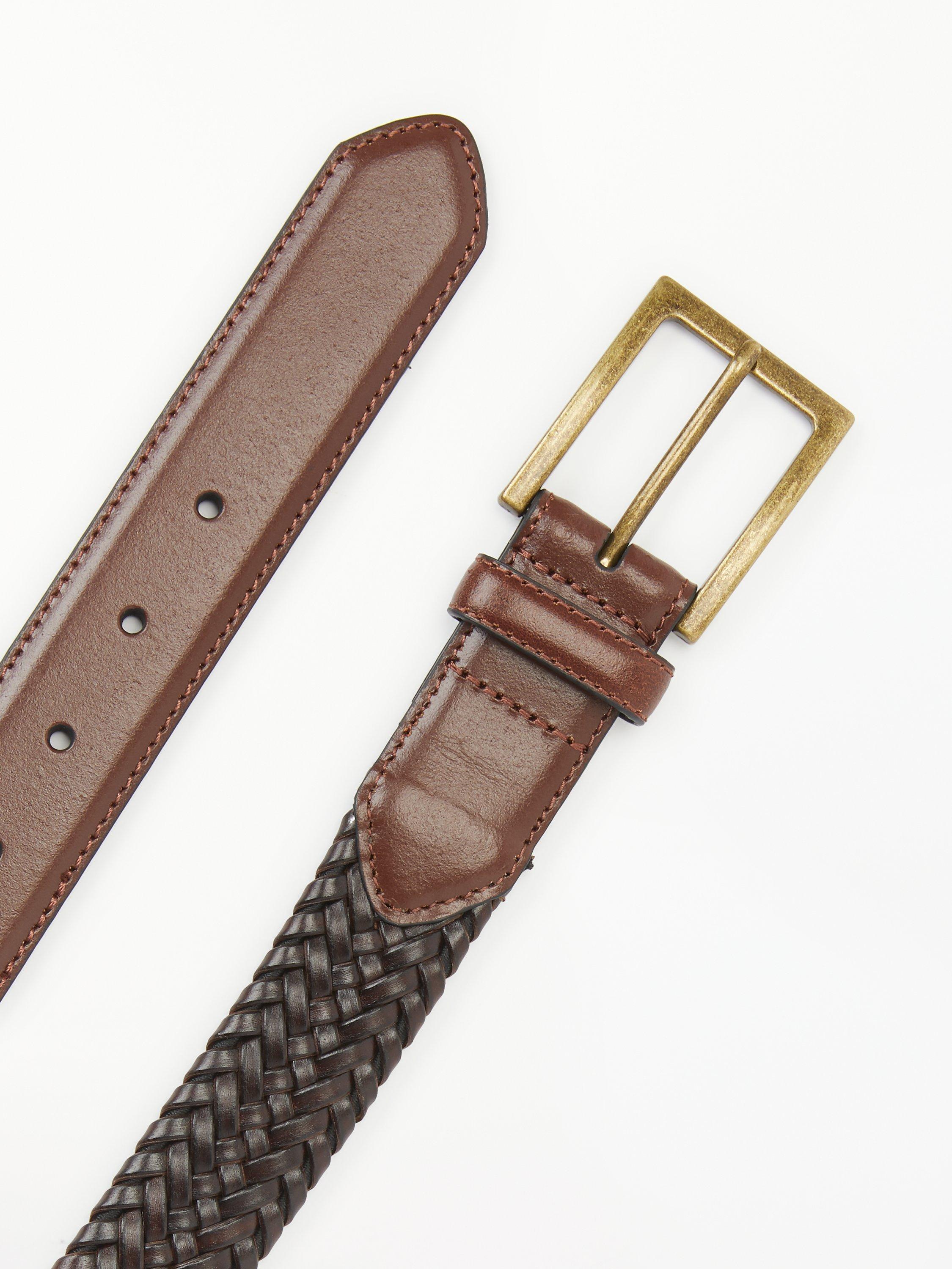 Product image 3 of 3, which shows John Lewis Bonded Leather Weave Belt, Brown, XL