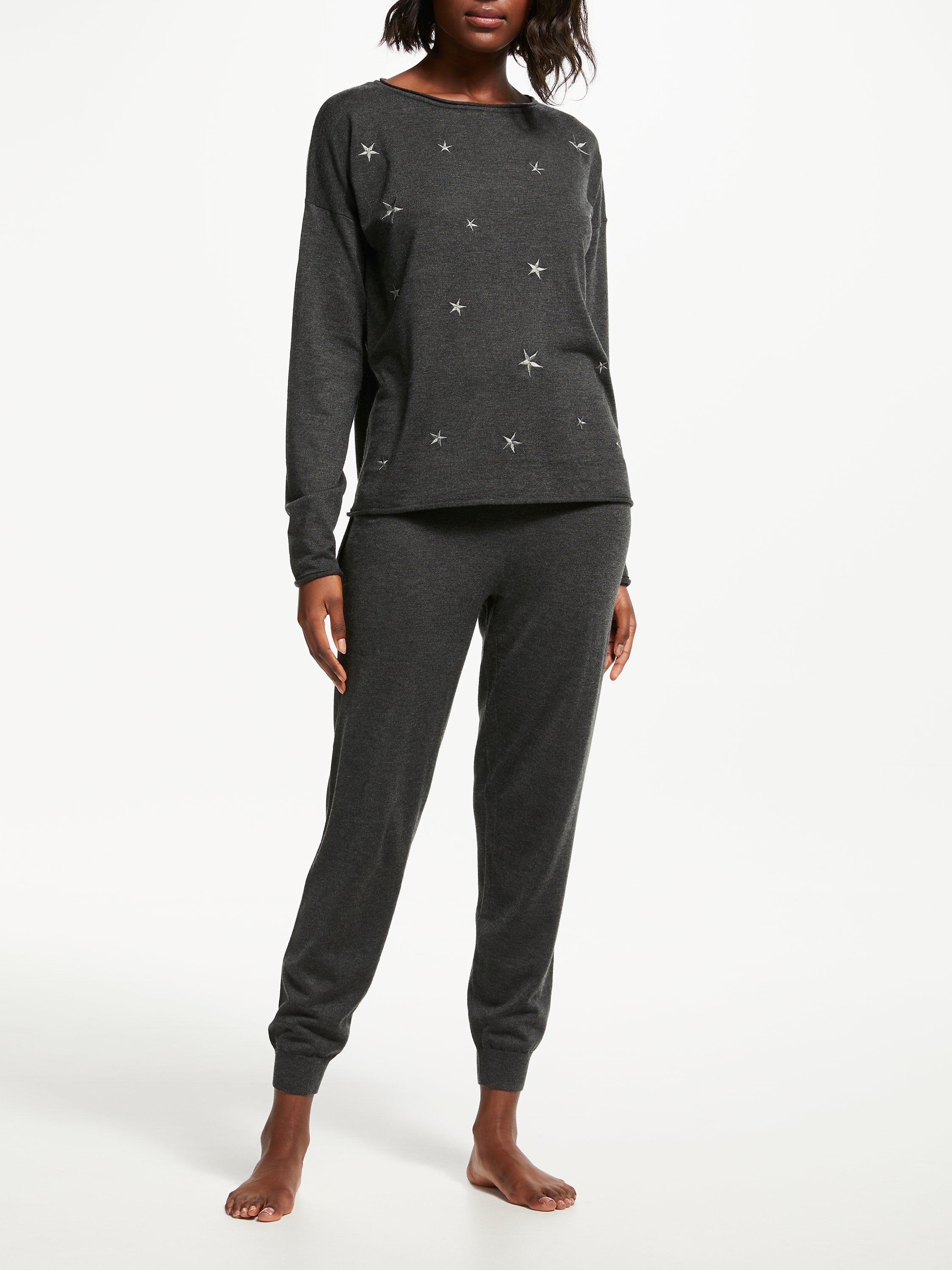 John Lewis & Partners Star Embroidered Lounge Top, Grey