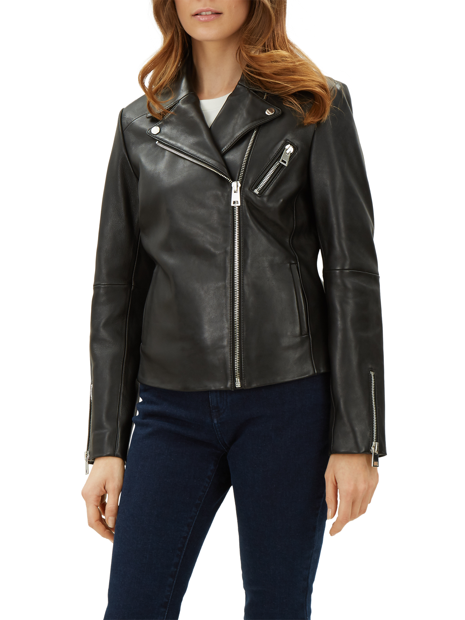Jaeger Leather Biker Jacket, Black
