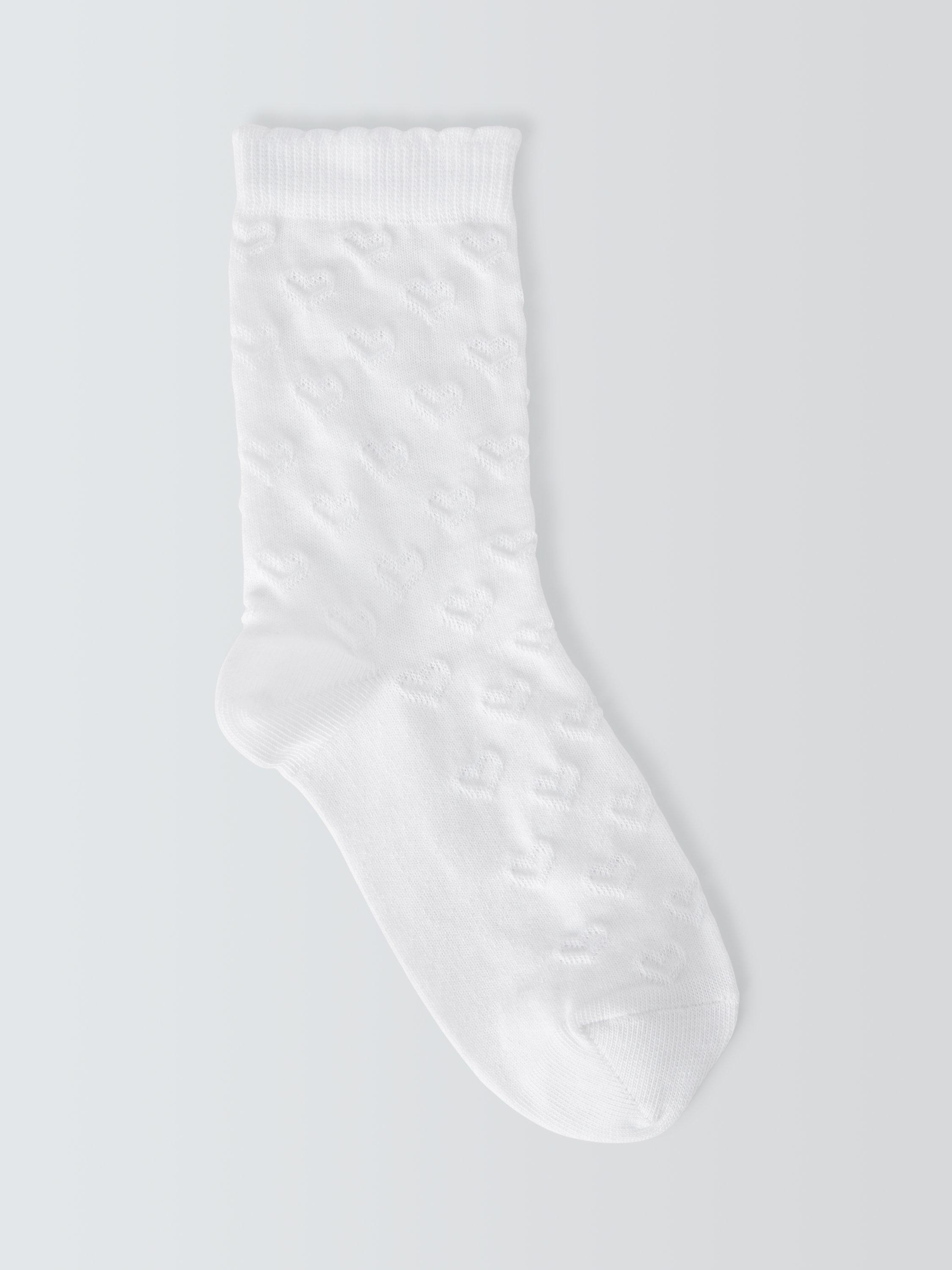 John Lewis Kids' Raised Heart Socks, Pack of 5, White, 6-8.5 Jnr