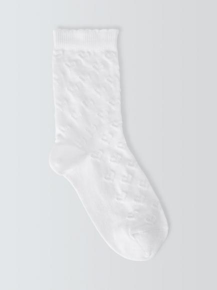 John Lewis Kids' Raised Heart Socks, Pack of 5, White, White