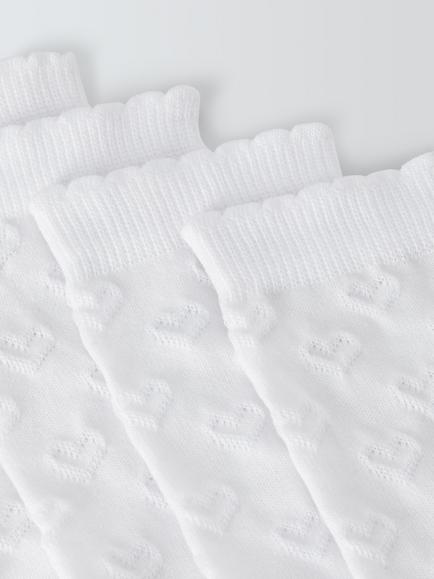 John Lewis Kids' Raised Heart Socks, Pack of 5, White - view 2, White