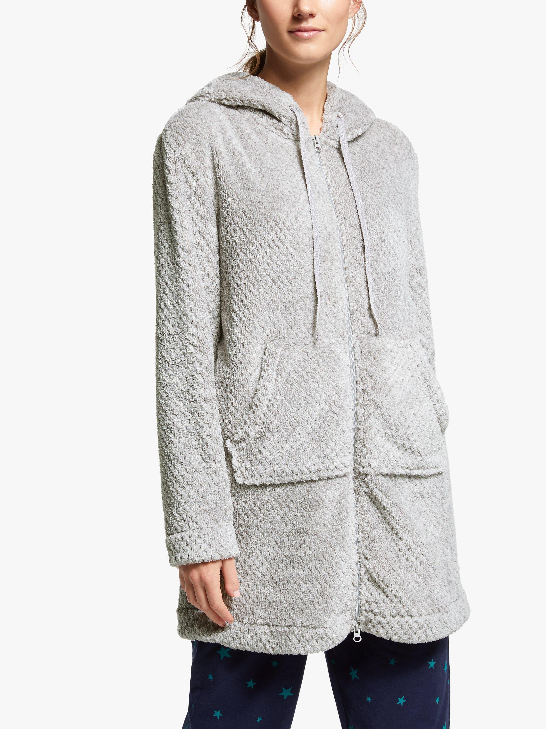 John Lewis & Partners Zip Waffle Dressing Gown, Grey