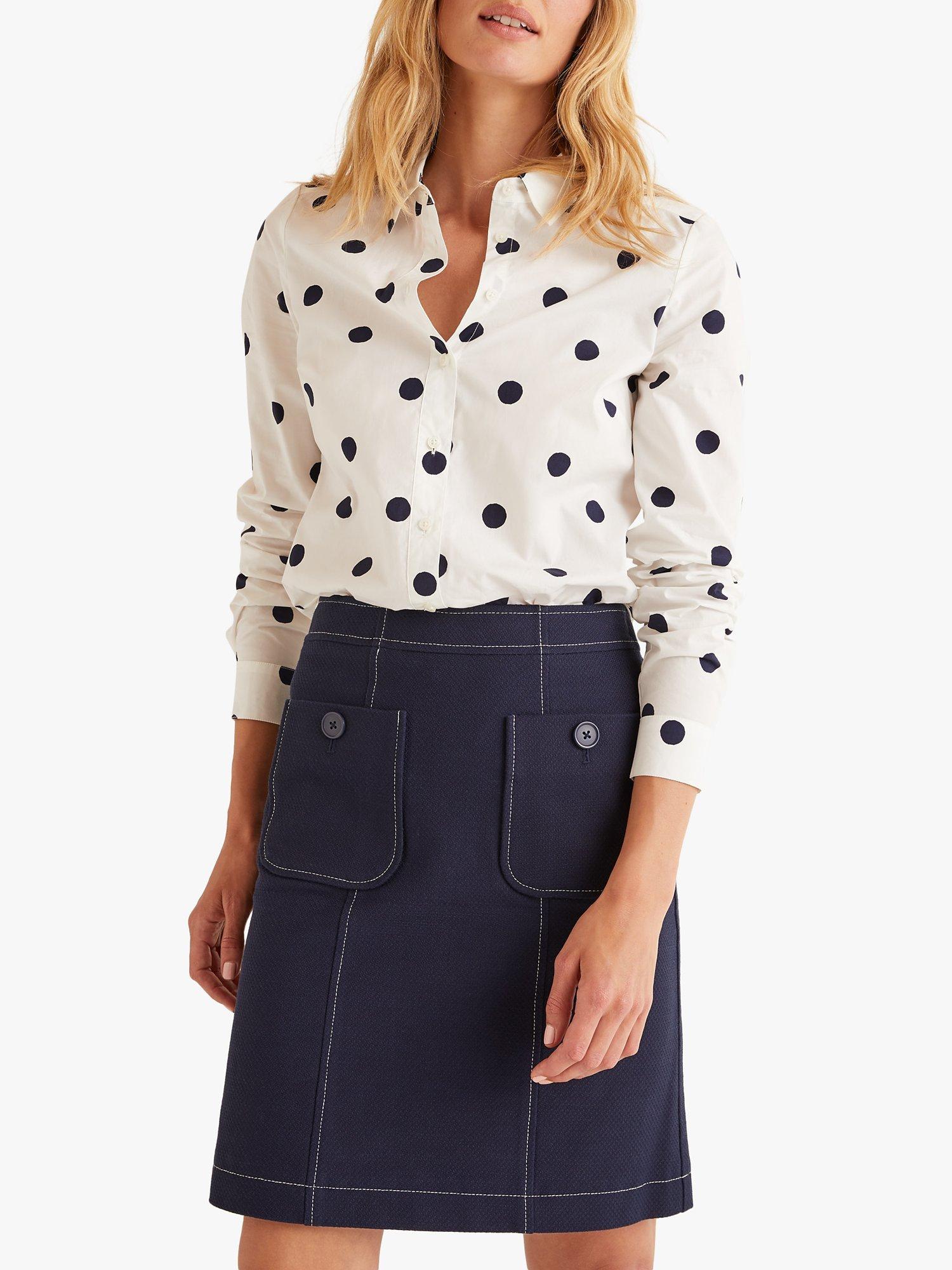 Boden Modern Polka Dot Shirt, Ivory/Navy