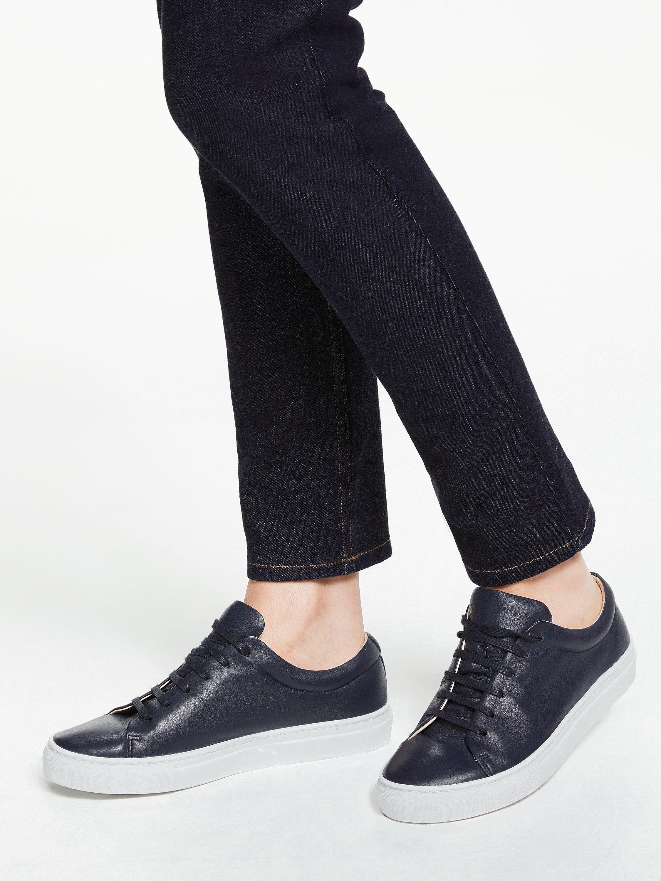 John Lewis Flora Lace Up Trainers, Navy, 3