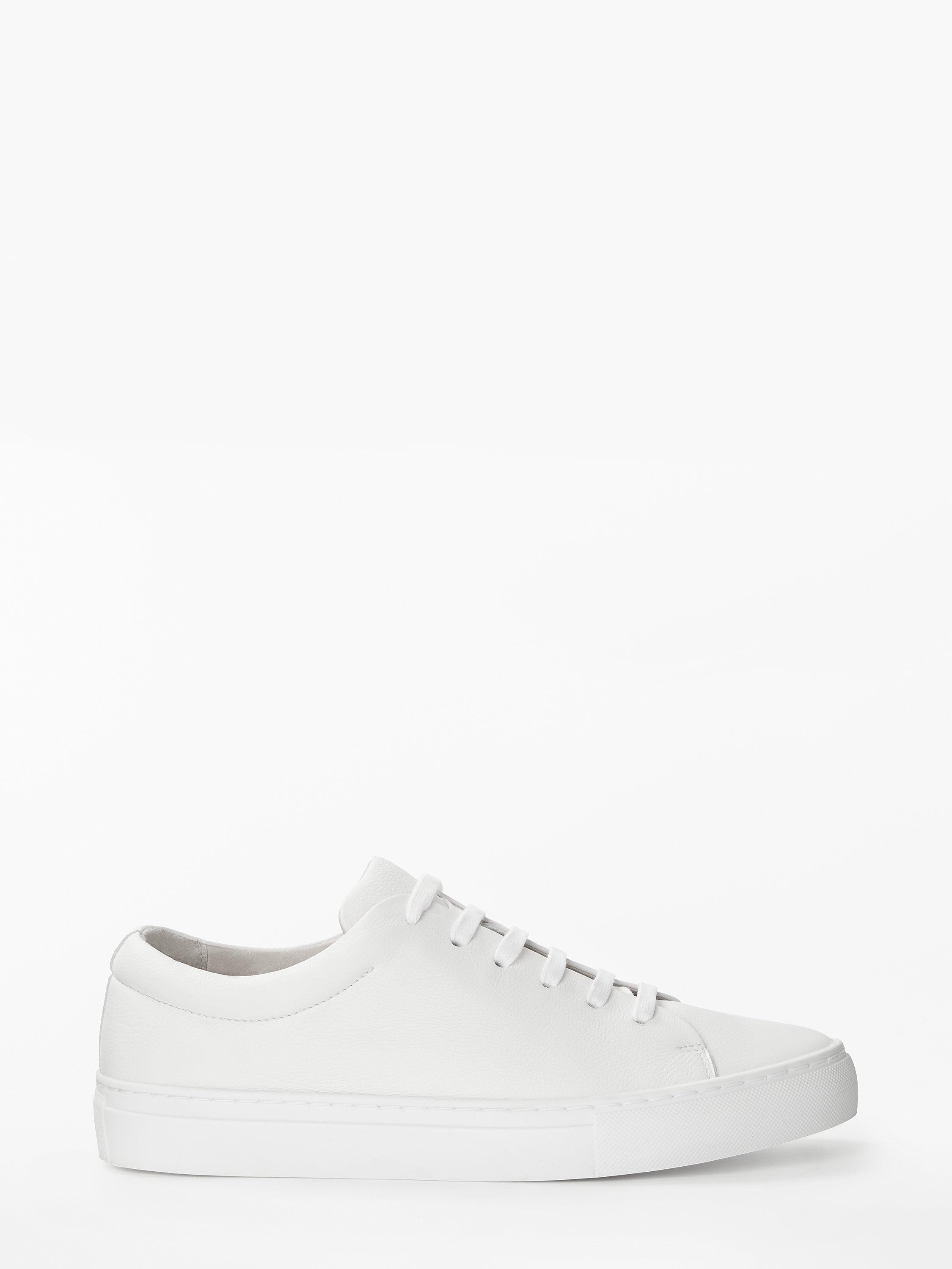 John Lewis Flora Lace Up Trainers, White Leather, 4