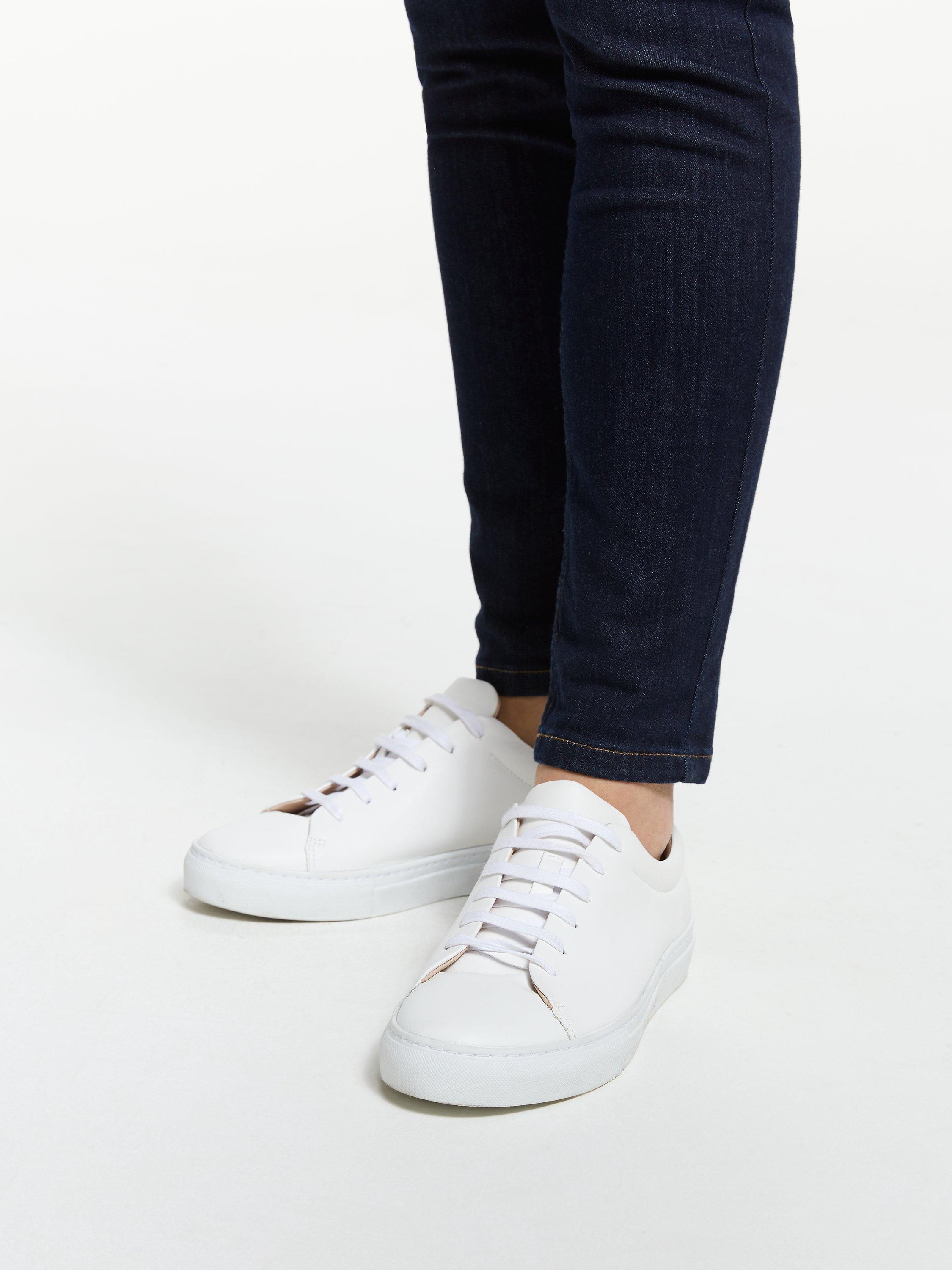 John Lewis Flora Lace Up Trainers, White Leather, 4