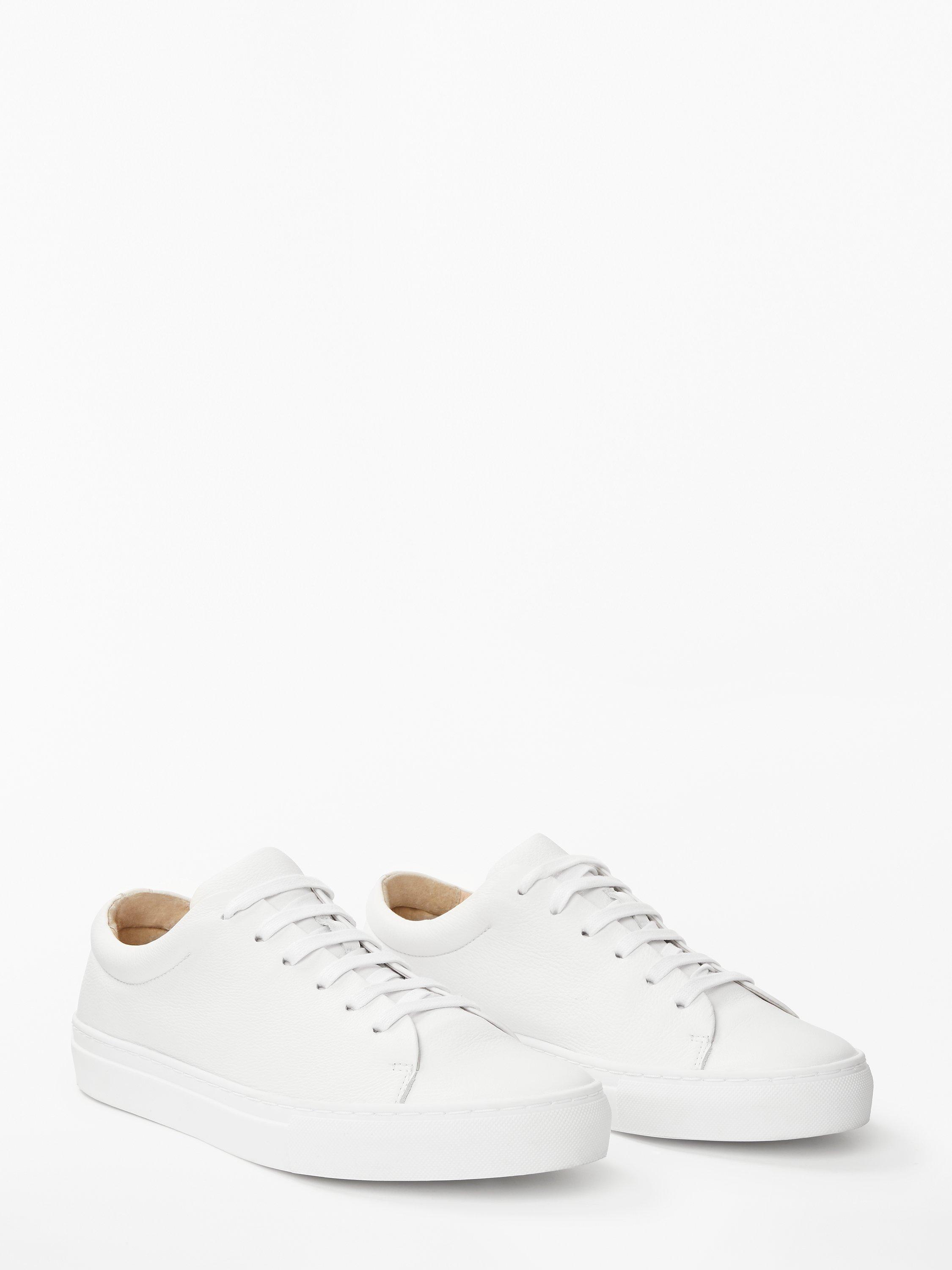 John Lewis Flora Lace Up Trainers, White Leather, 4