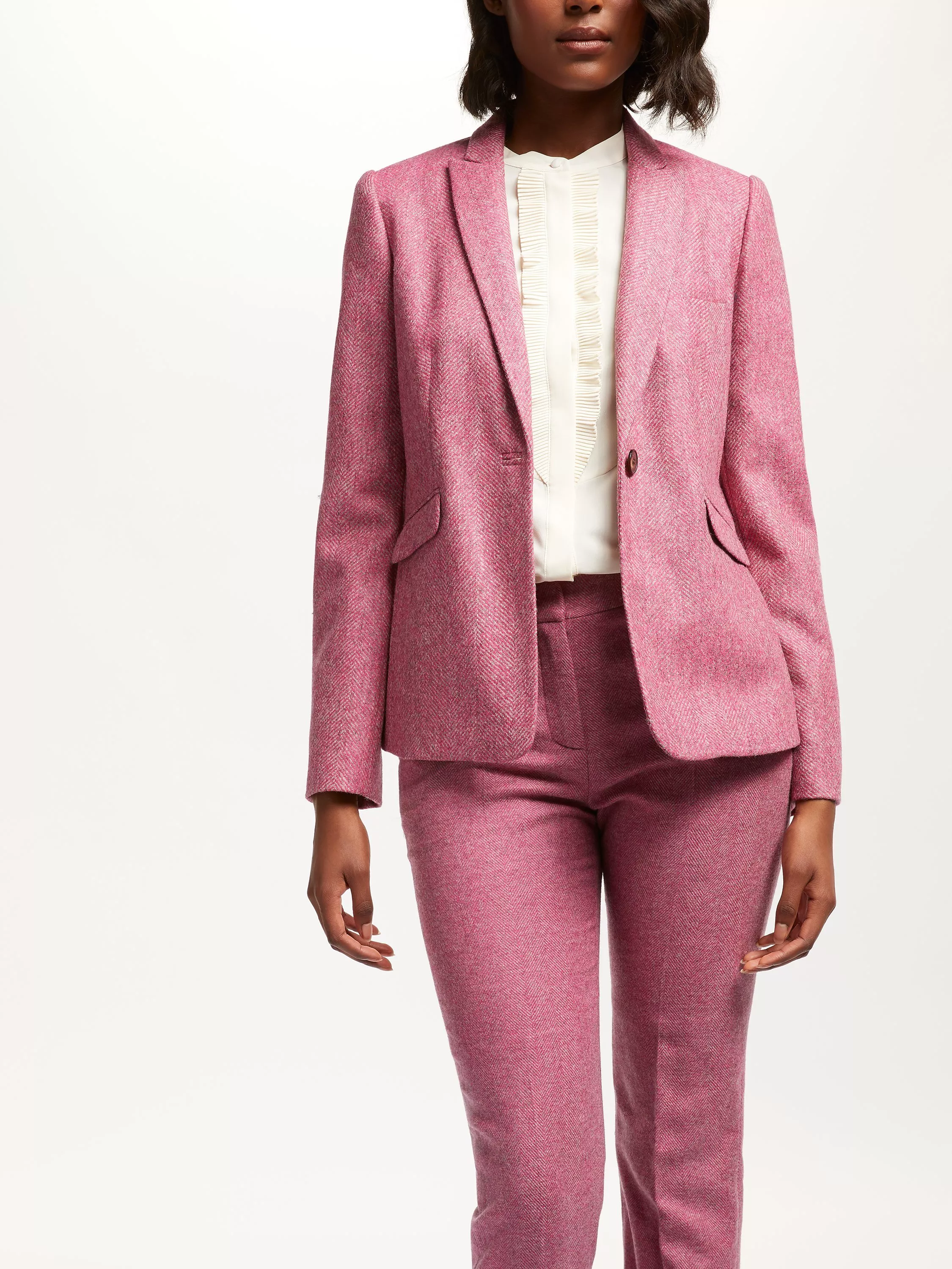 Boden Bath Tweed Blazer Pink Herringbone