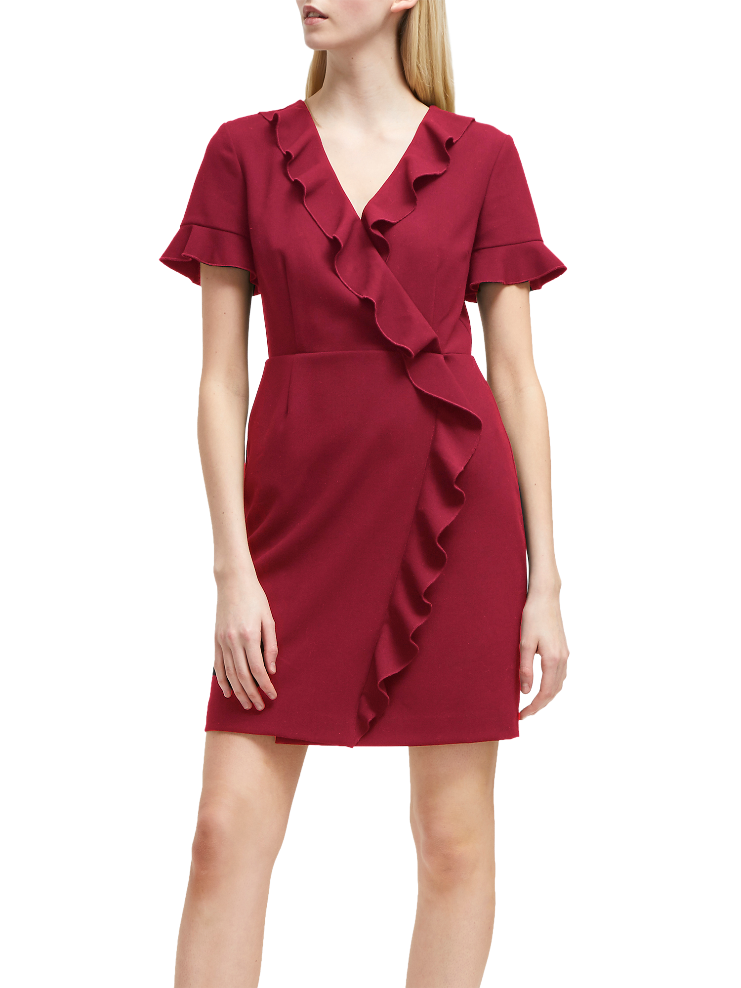 French Connection Stretch Frill Dress, Baked Cherry