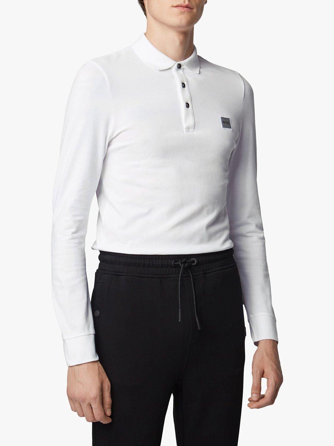 BOSS Passerby Long Sleeve Polo Shirt, White