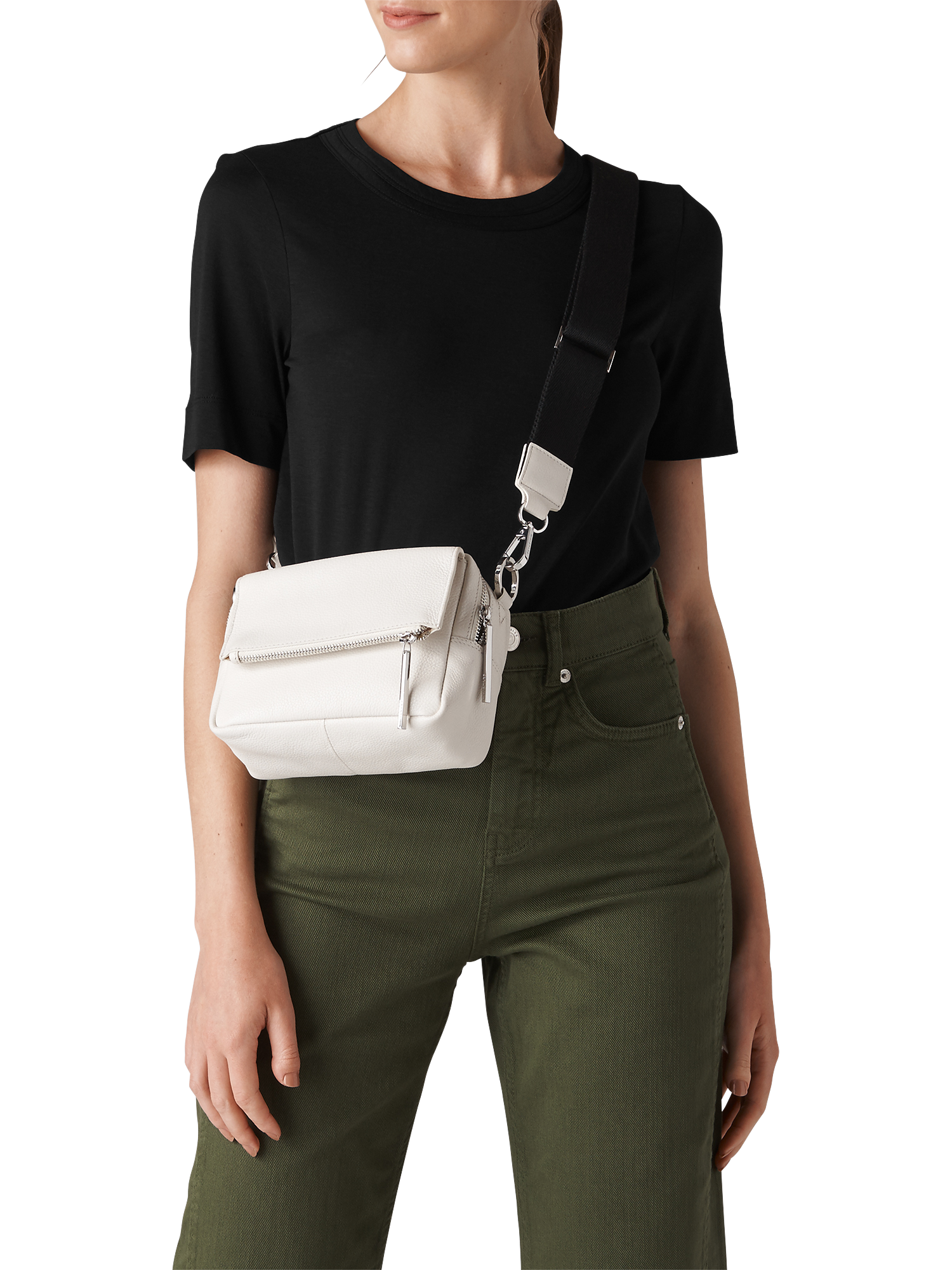 Product image 1 of 3, which shows Whistles Rosa Double Trim T-Shirt, Black, XXS