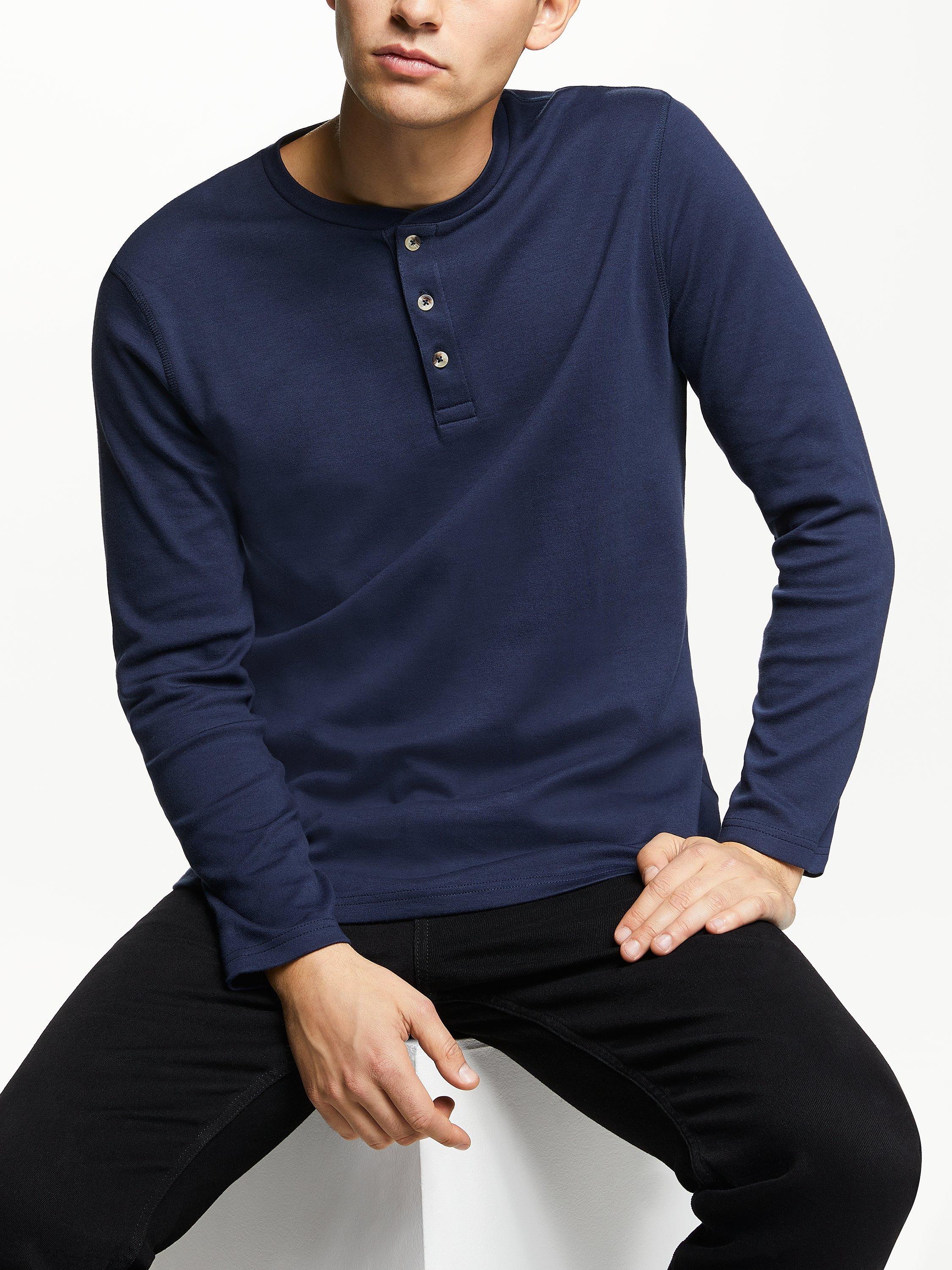 John Lewis & Partners Supima Cotton Long Sleeve Henley T-Shirt, Blue, M