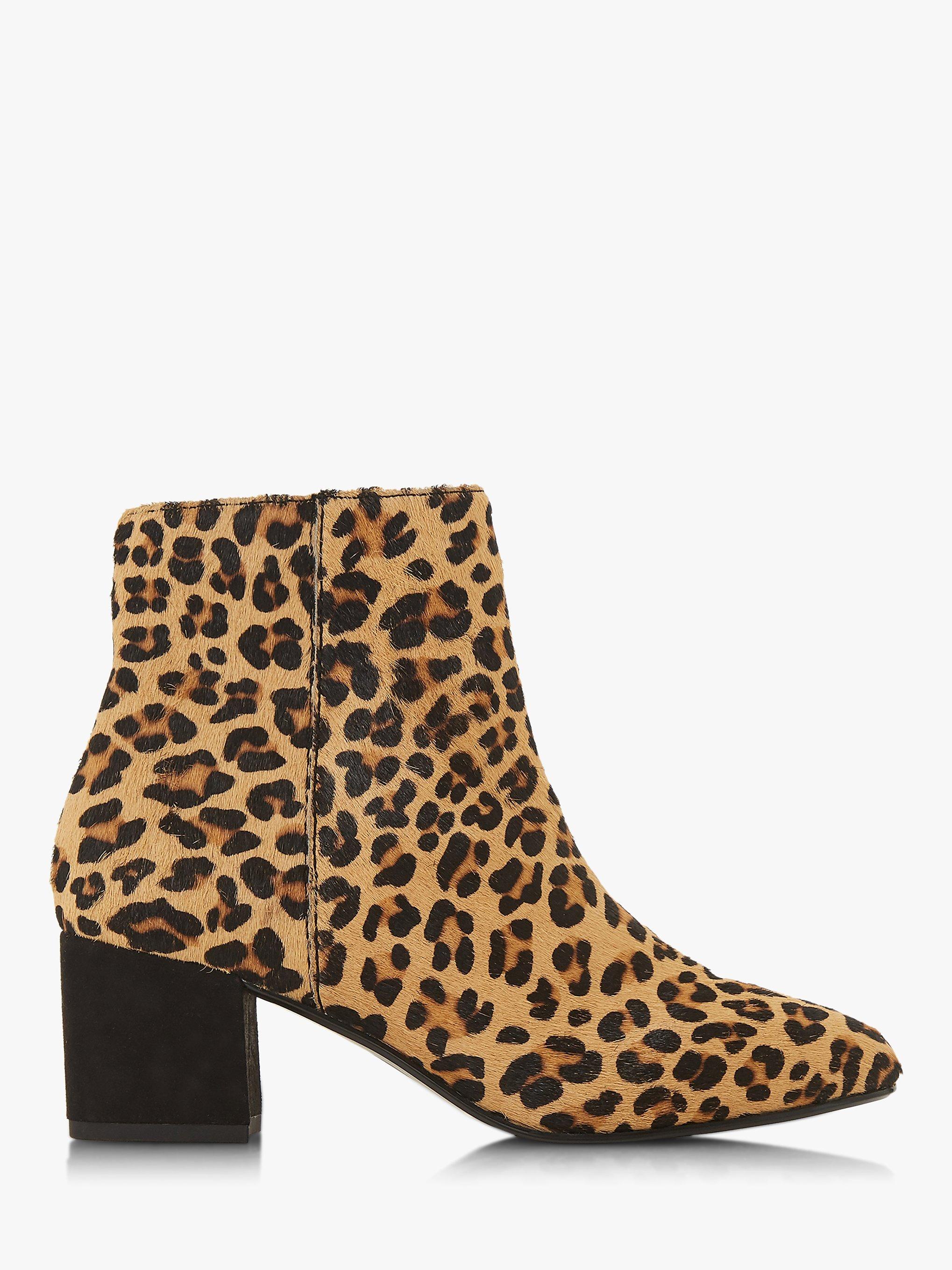 Dune Olyvea Block Heeled Ankle Boots Leopard