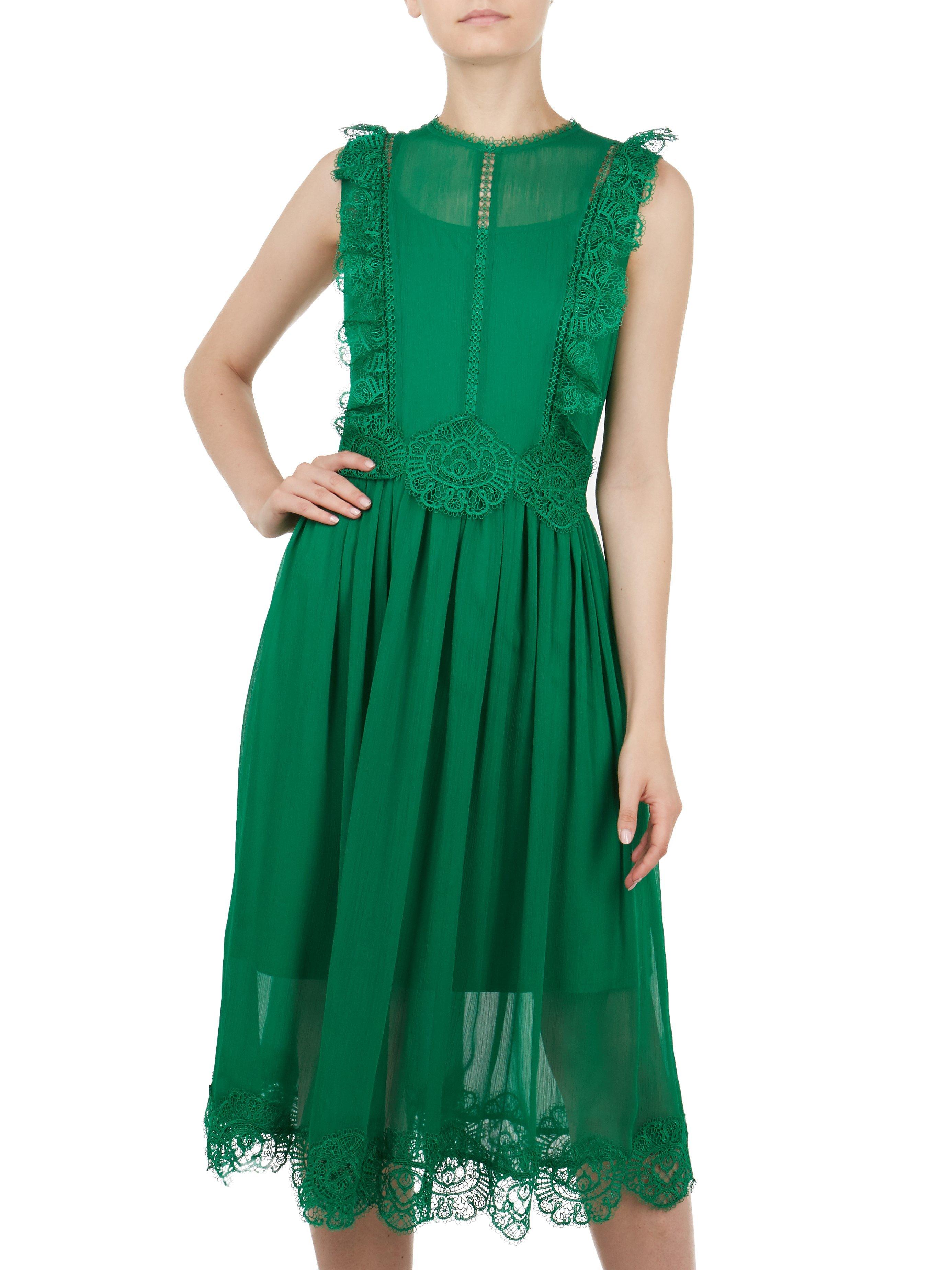 Ted Baker Porrla Frill Lace Midi Dress Green