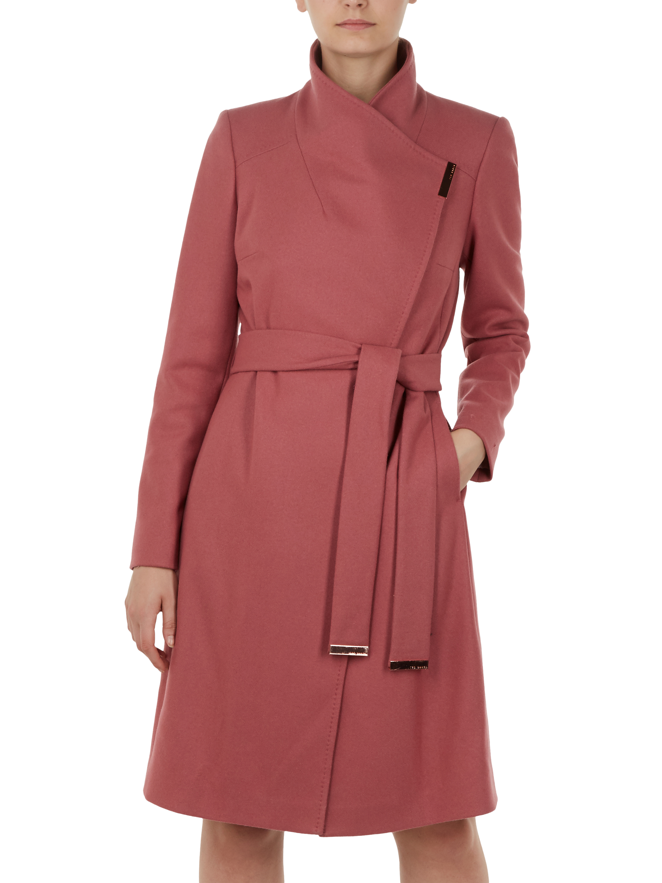 Ted Baker Sandra Wool Blend Wrap Coat, Orange Coral