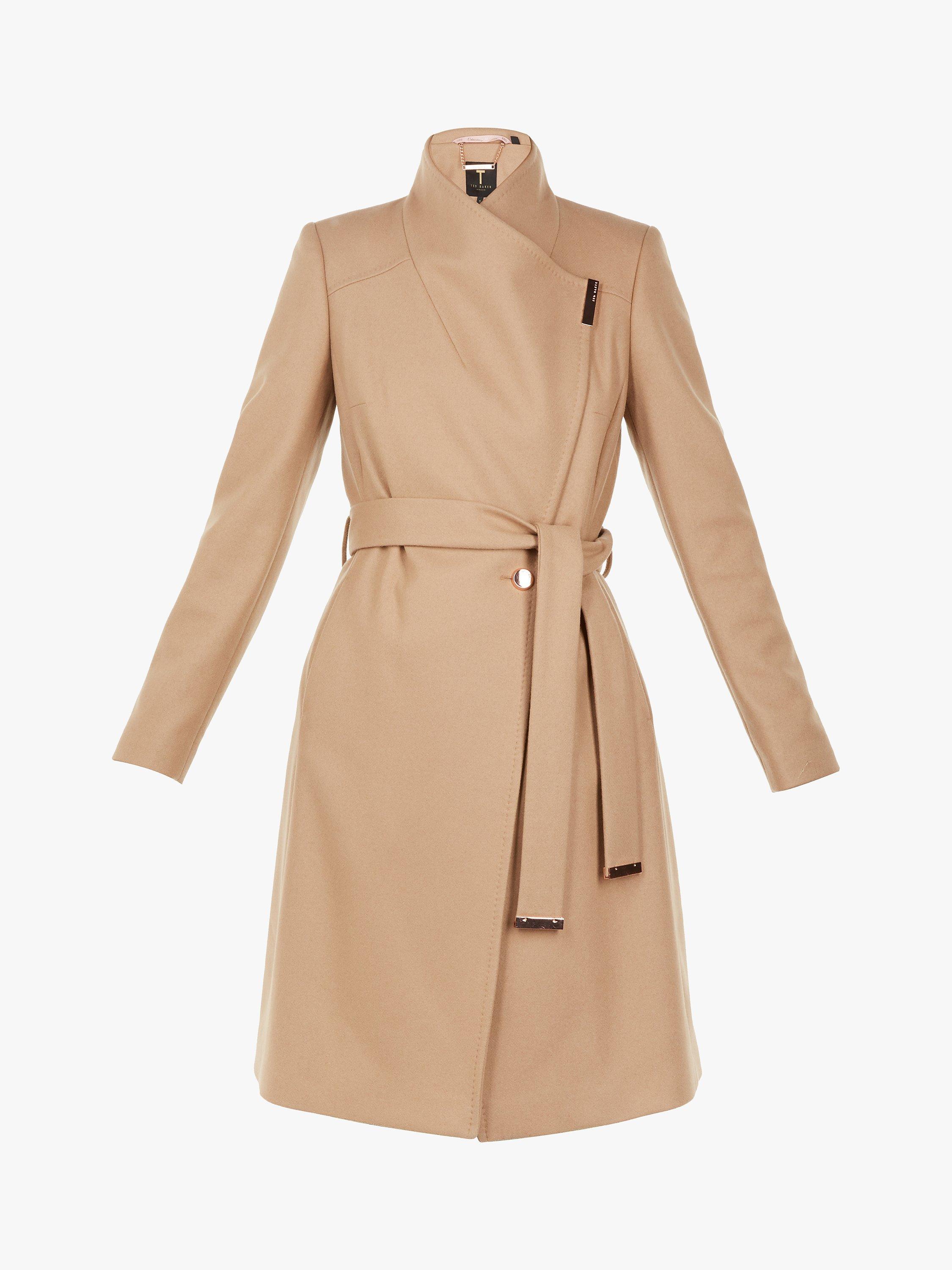 Ted Baker Sandra Wool Blend Wrap Coat Brown Camel