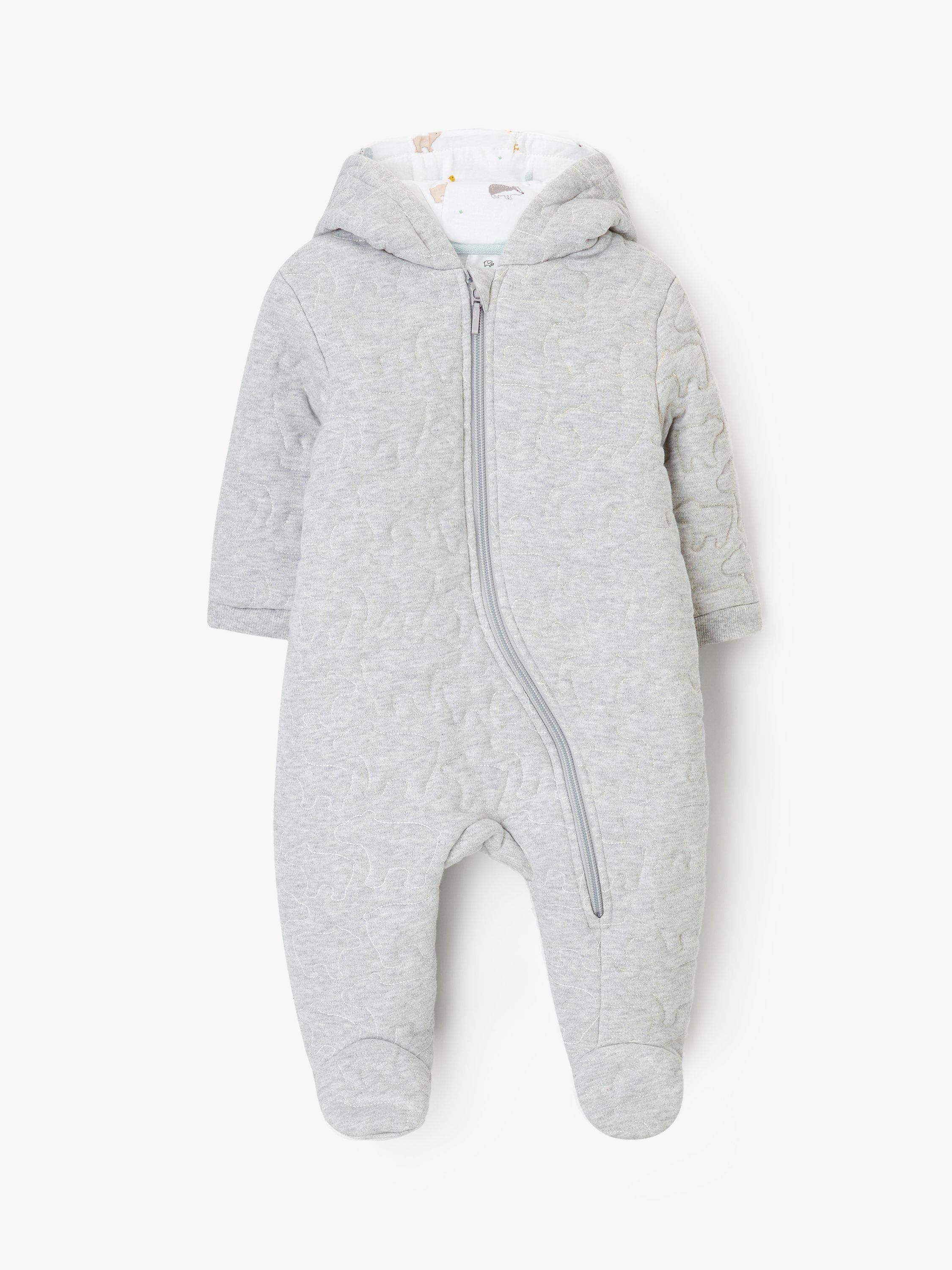 John Lewis & Partners Baby Bear Wadded All-in-One, Grey