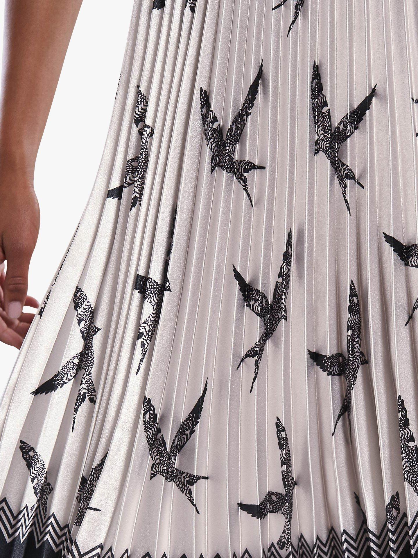 Reiss Peyton Bird Print Knife Pleat Midi Dress Multi