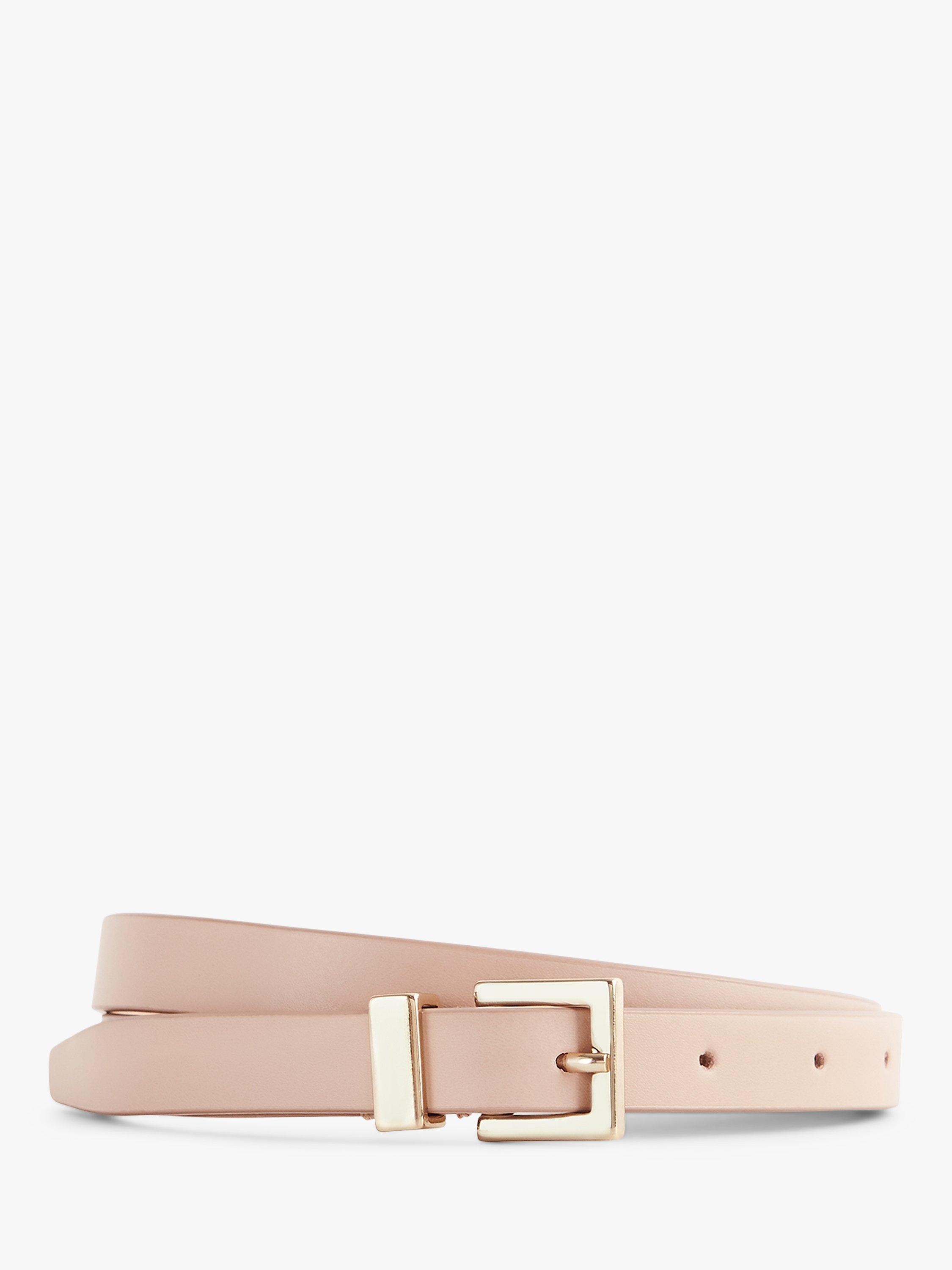 Reiss Blossom Leather Skinny Belt, Nude