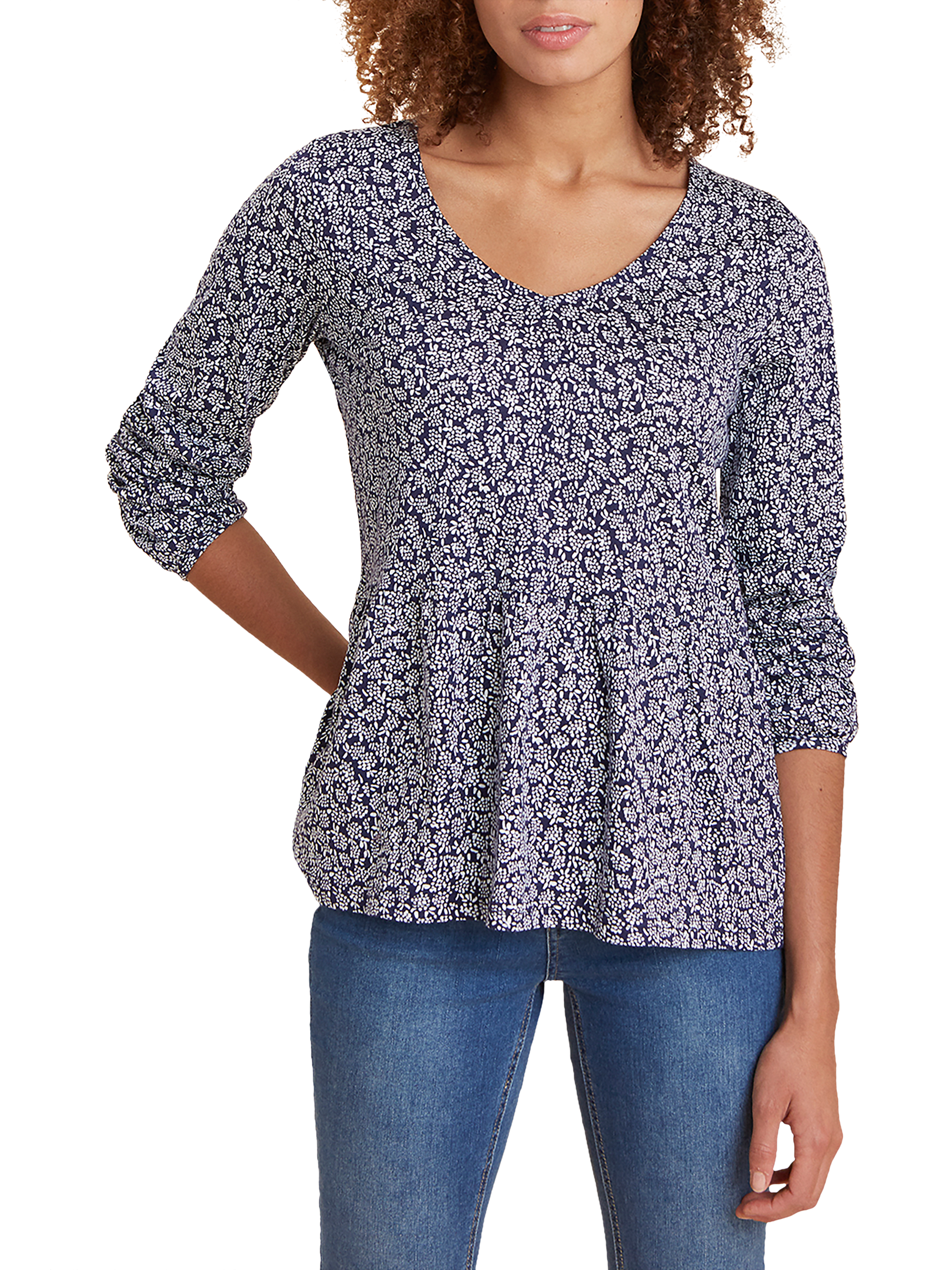 Joules Peplum V-Neck Jersey Top, Navy