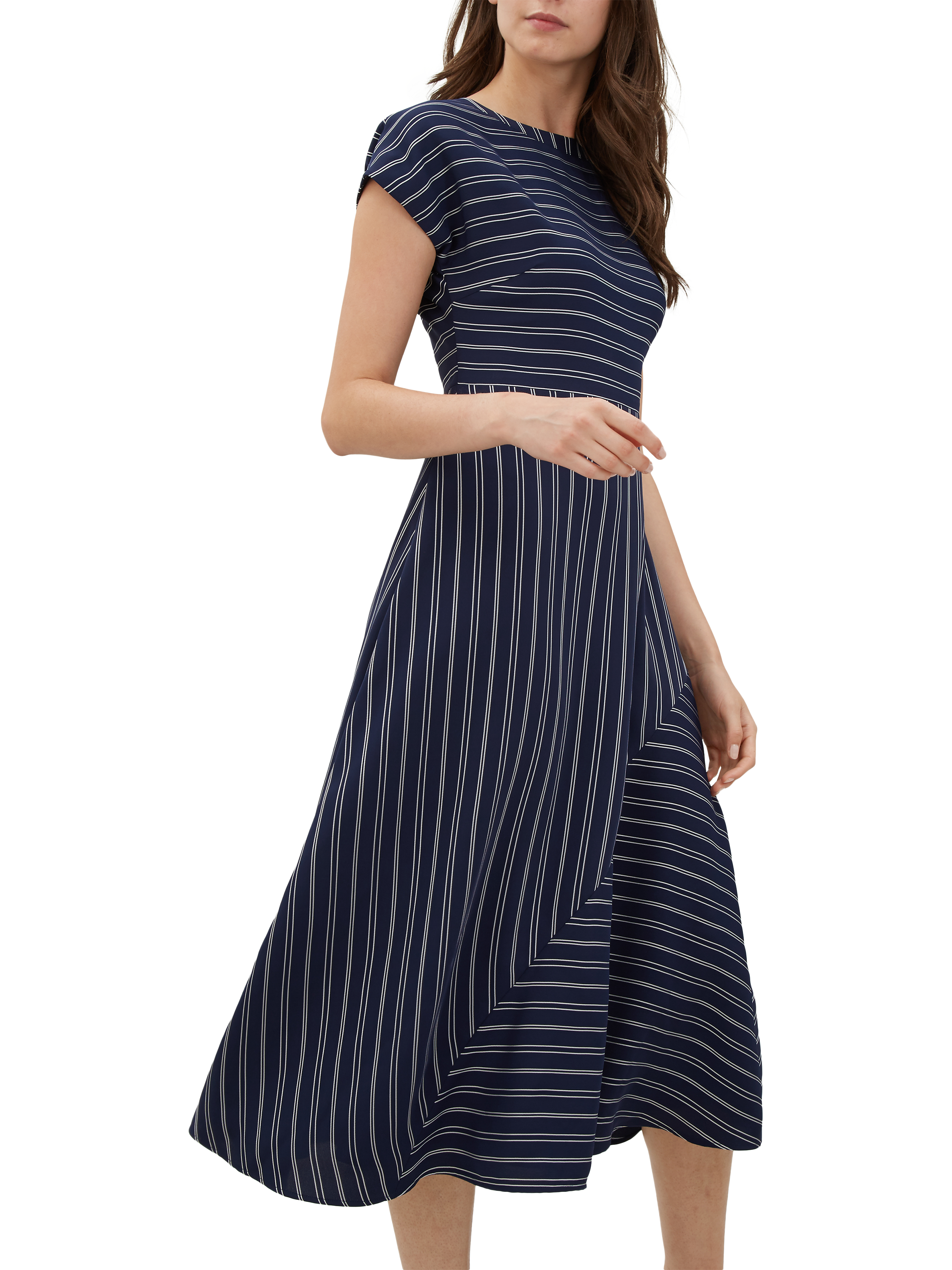 Jaeger Fit and Flare Stripe Dress, Blue Navy