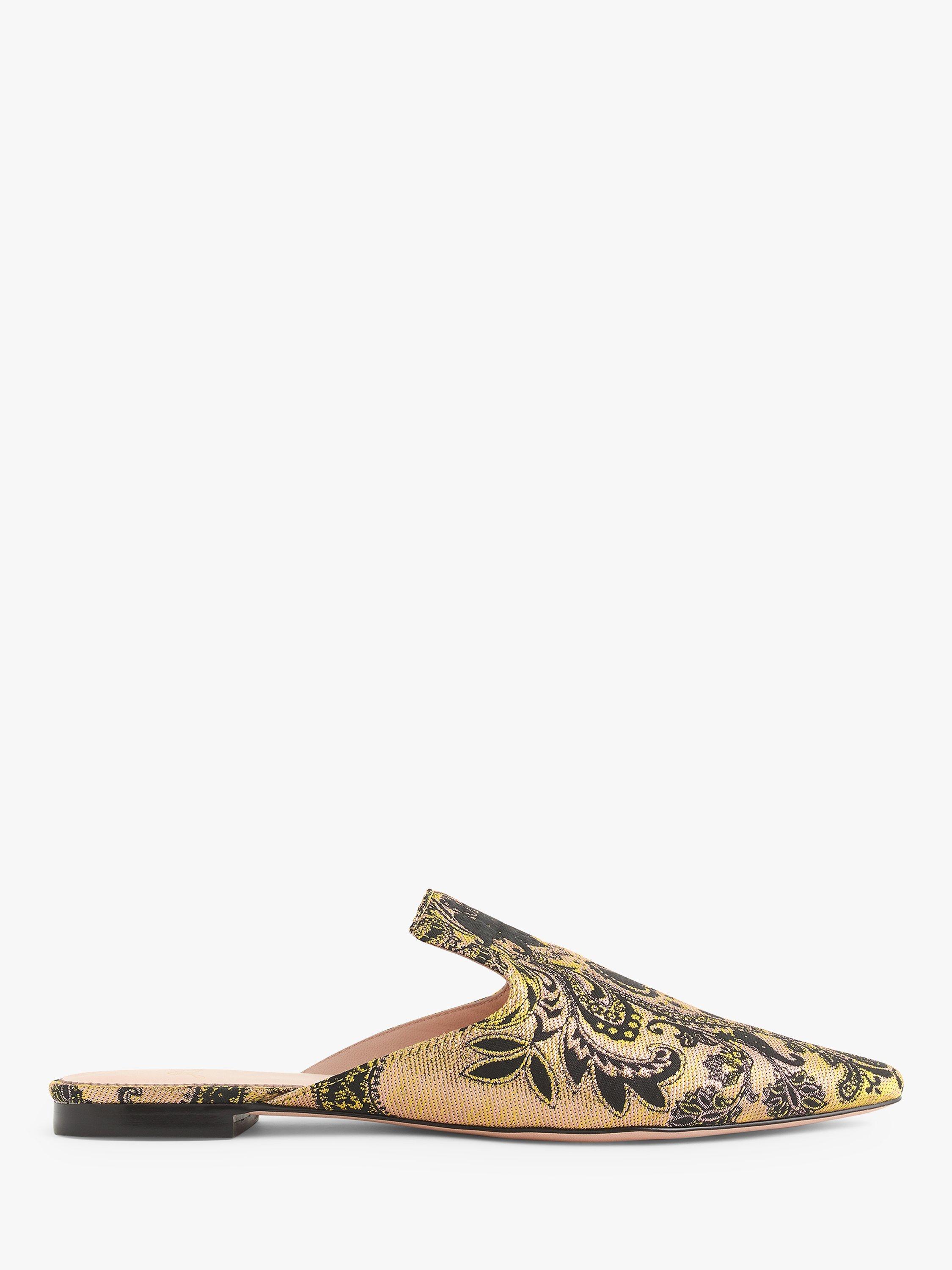 J.Crew Marna Embroidered Slider Flat Mules, Marigold Black