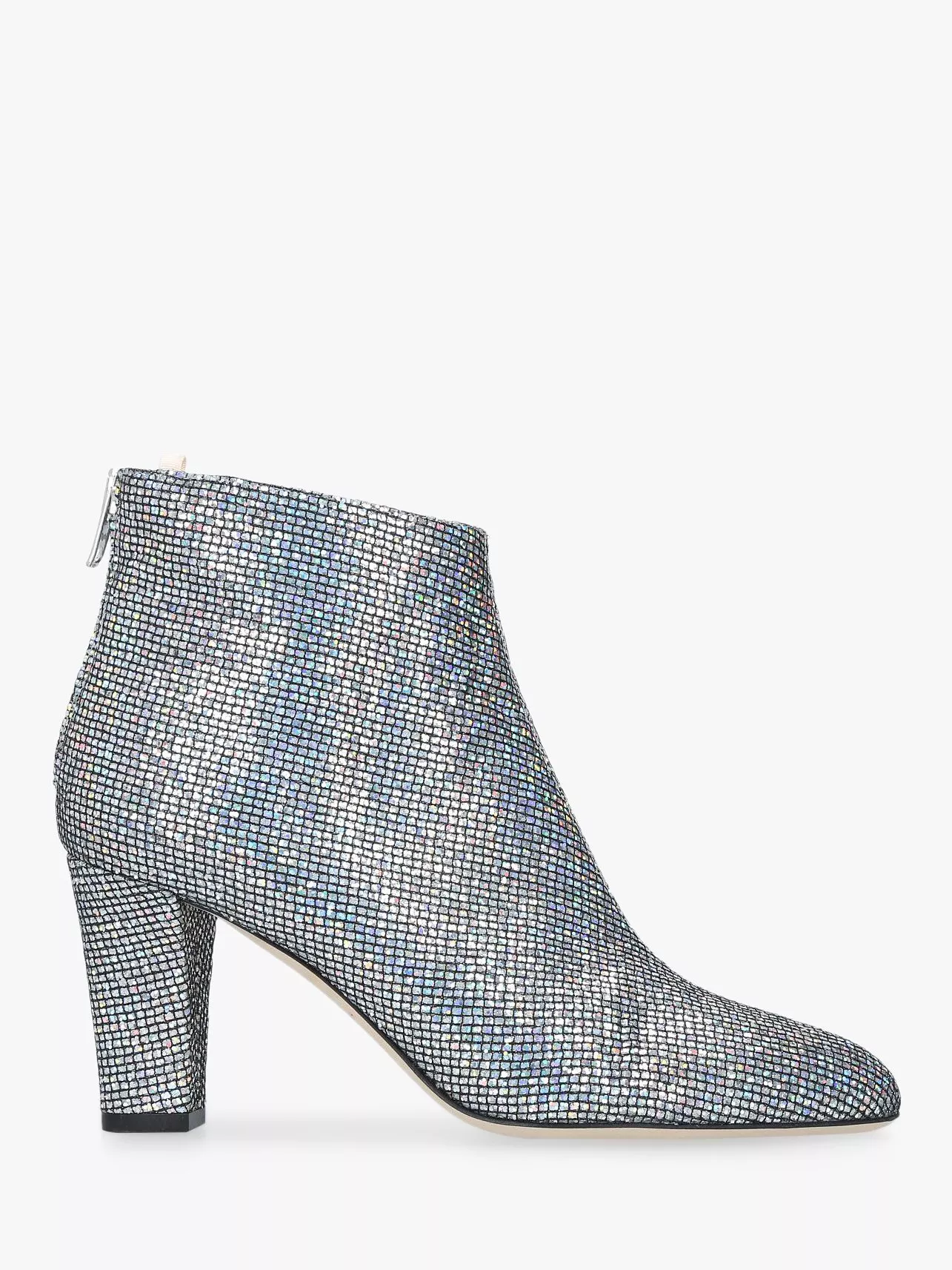 SJP by Sarah Jessica Parker Minnie 75 Cone Heel Ankle Boots Silver Glitter