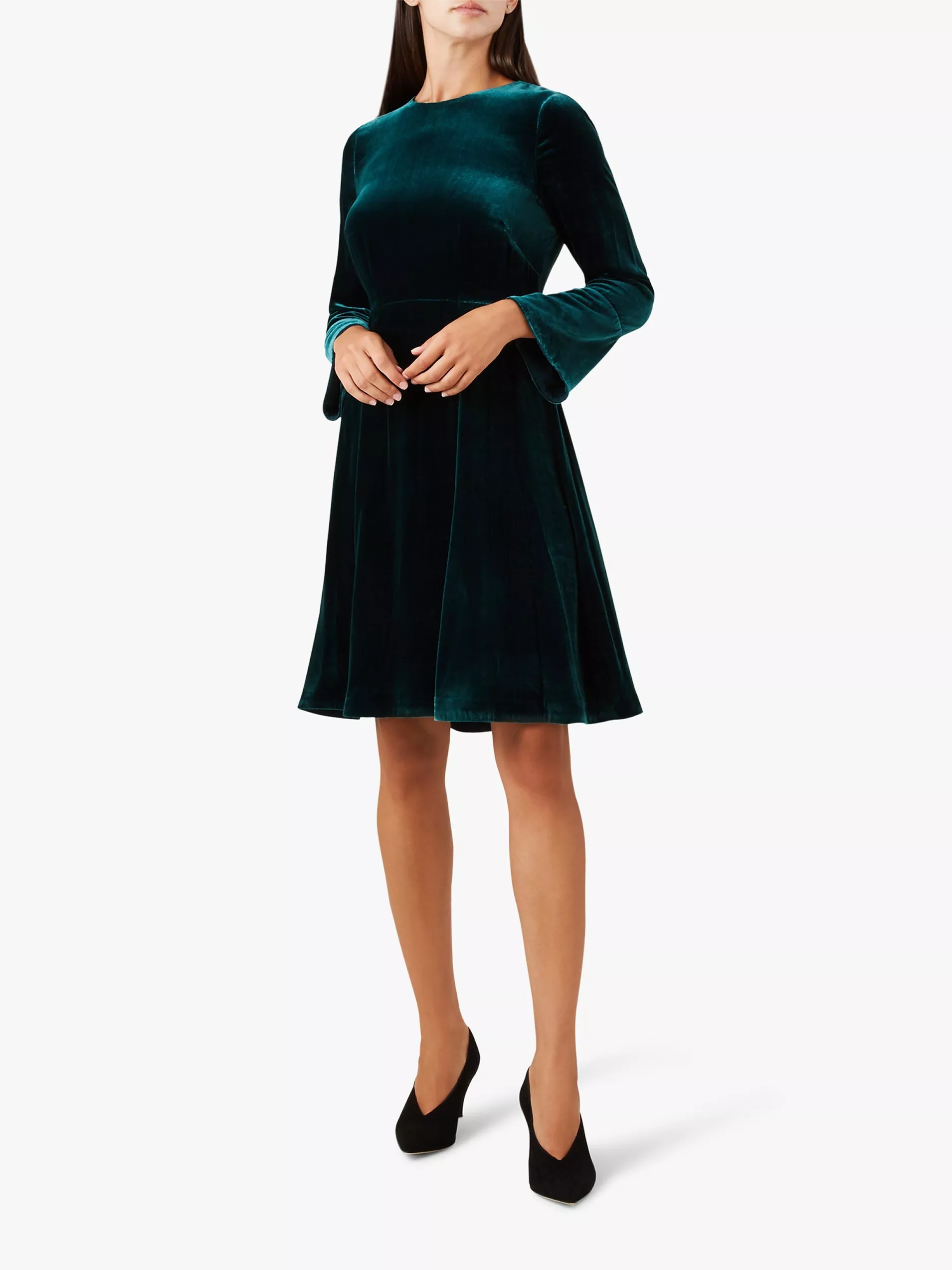 Hobbs Zinnia Velvet Dress Green