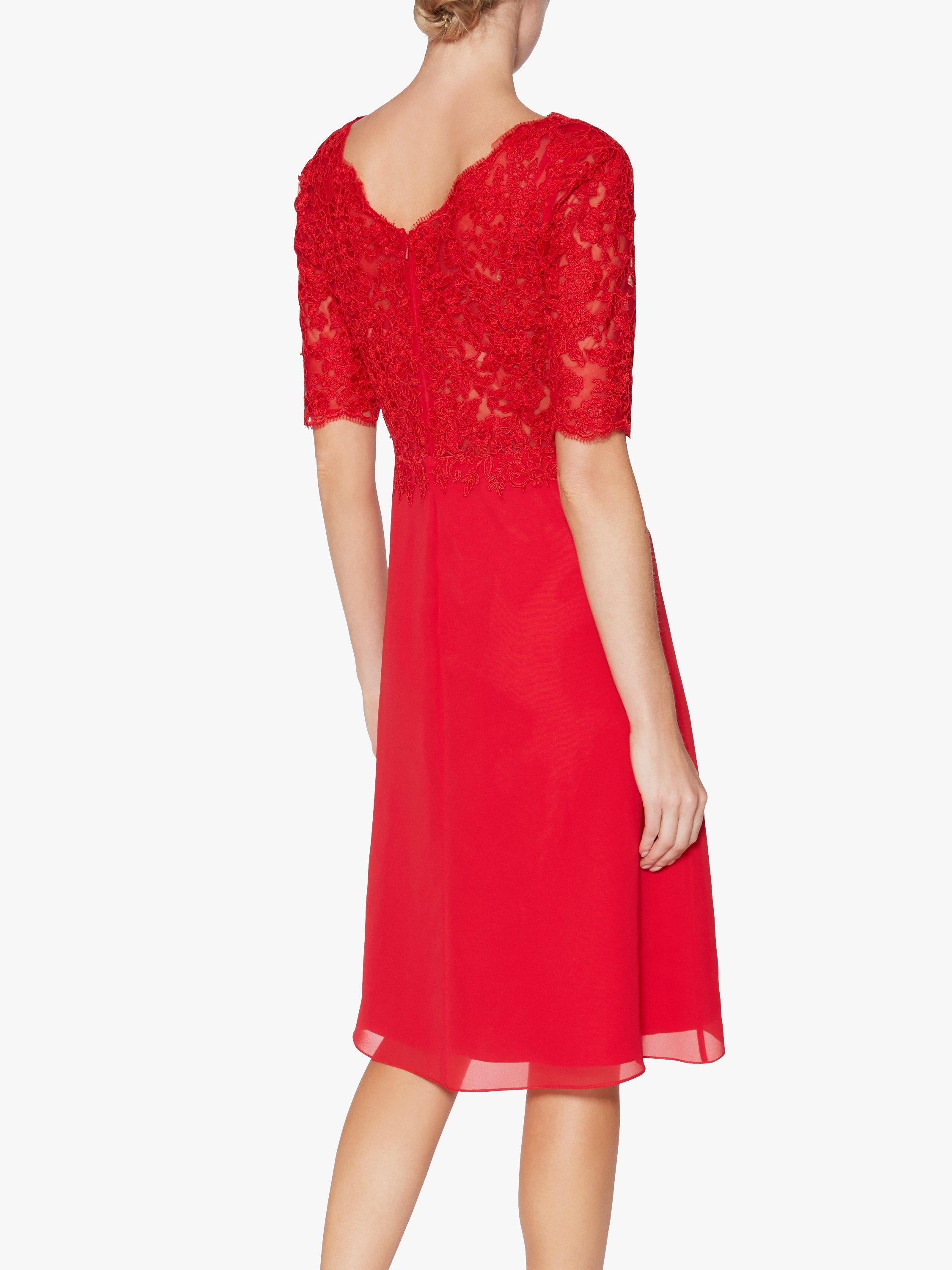 Gina Bacconi Fantasia Lace Bodice Dress, Red, 8