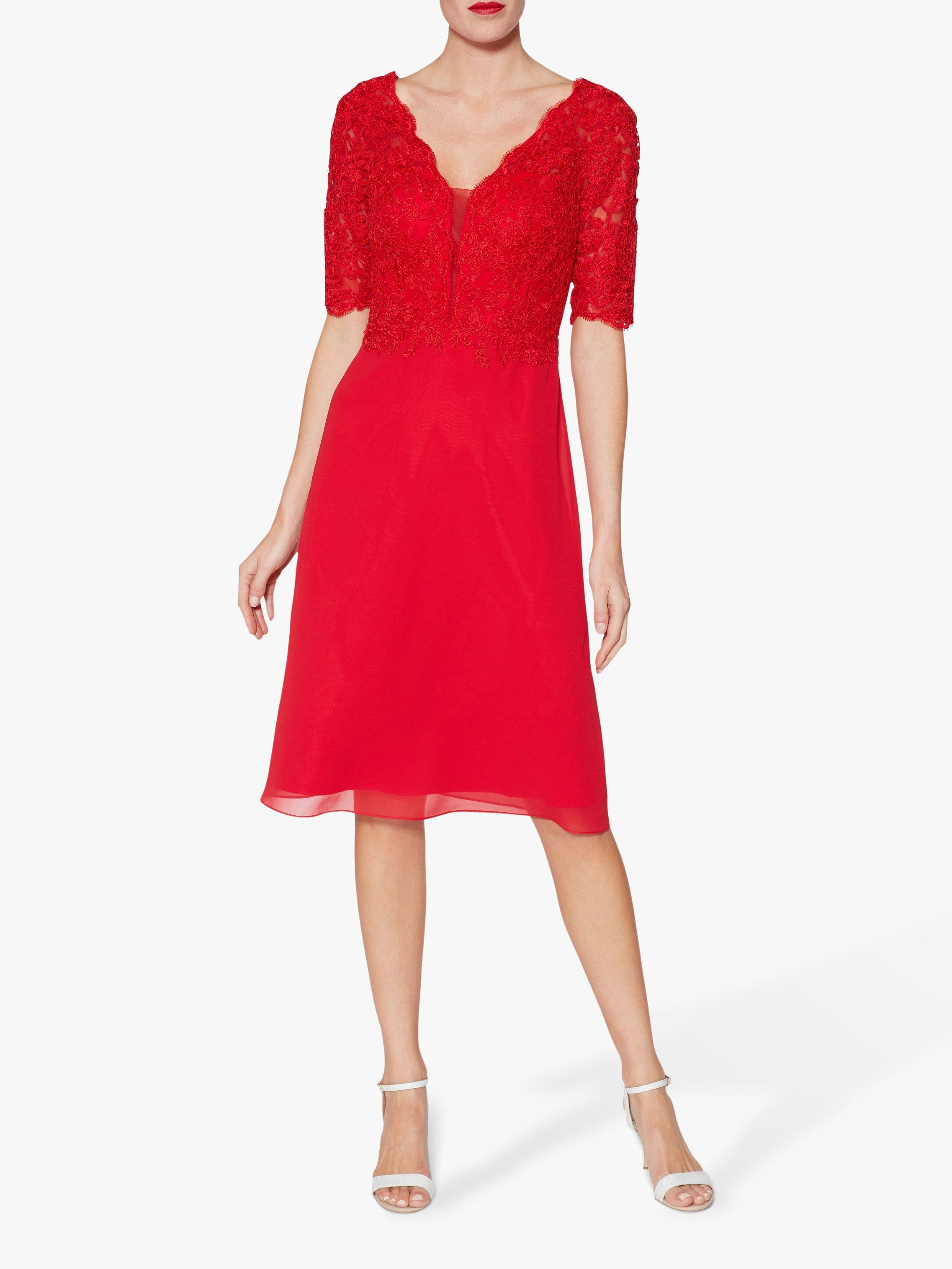 Gina Bacconi Fantasia Lace Bodice Dress, Red, 8