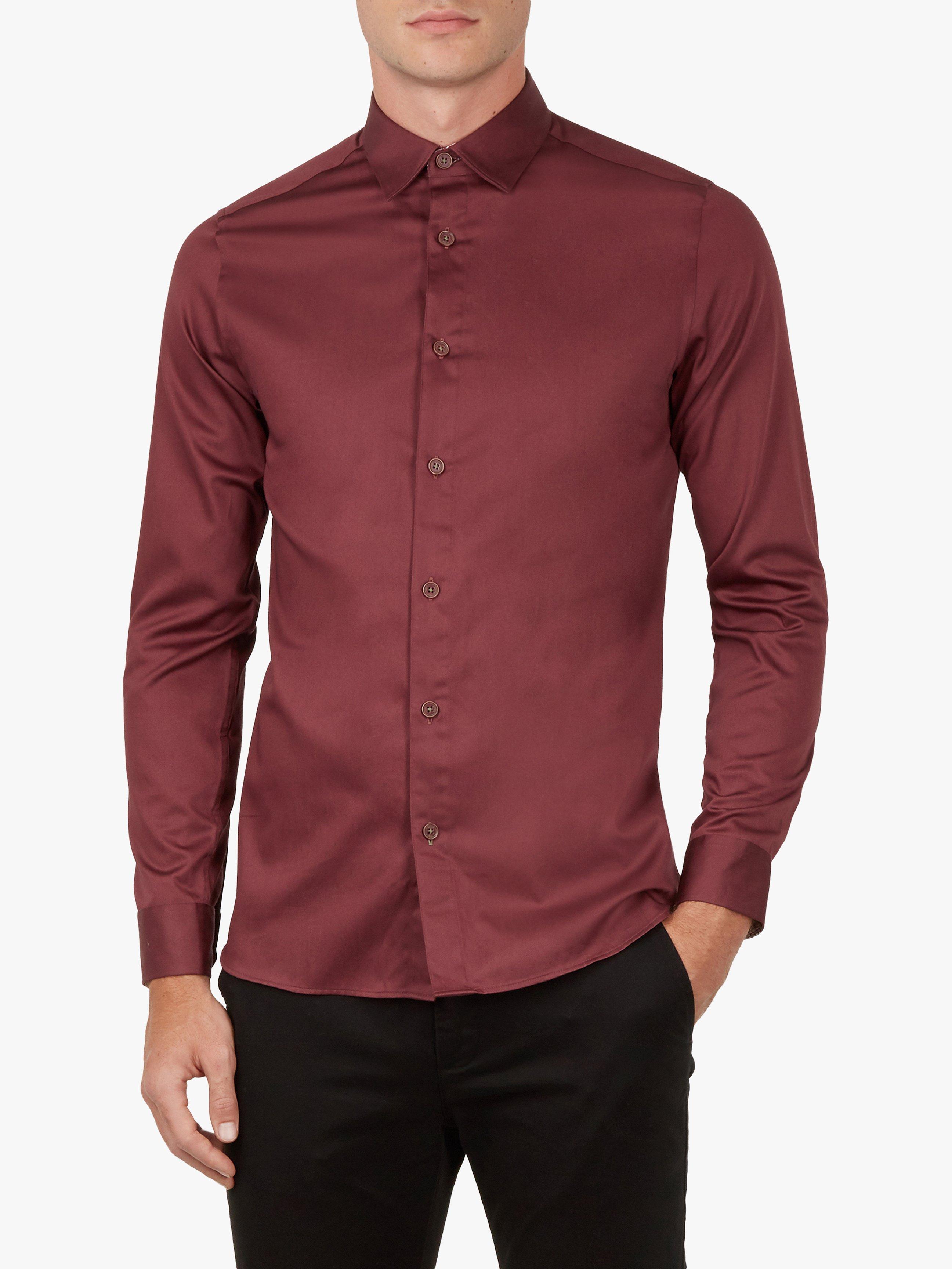 Ted Baker Plateen Long Sleeve Satin Stretch Shirt, Dark Red