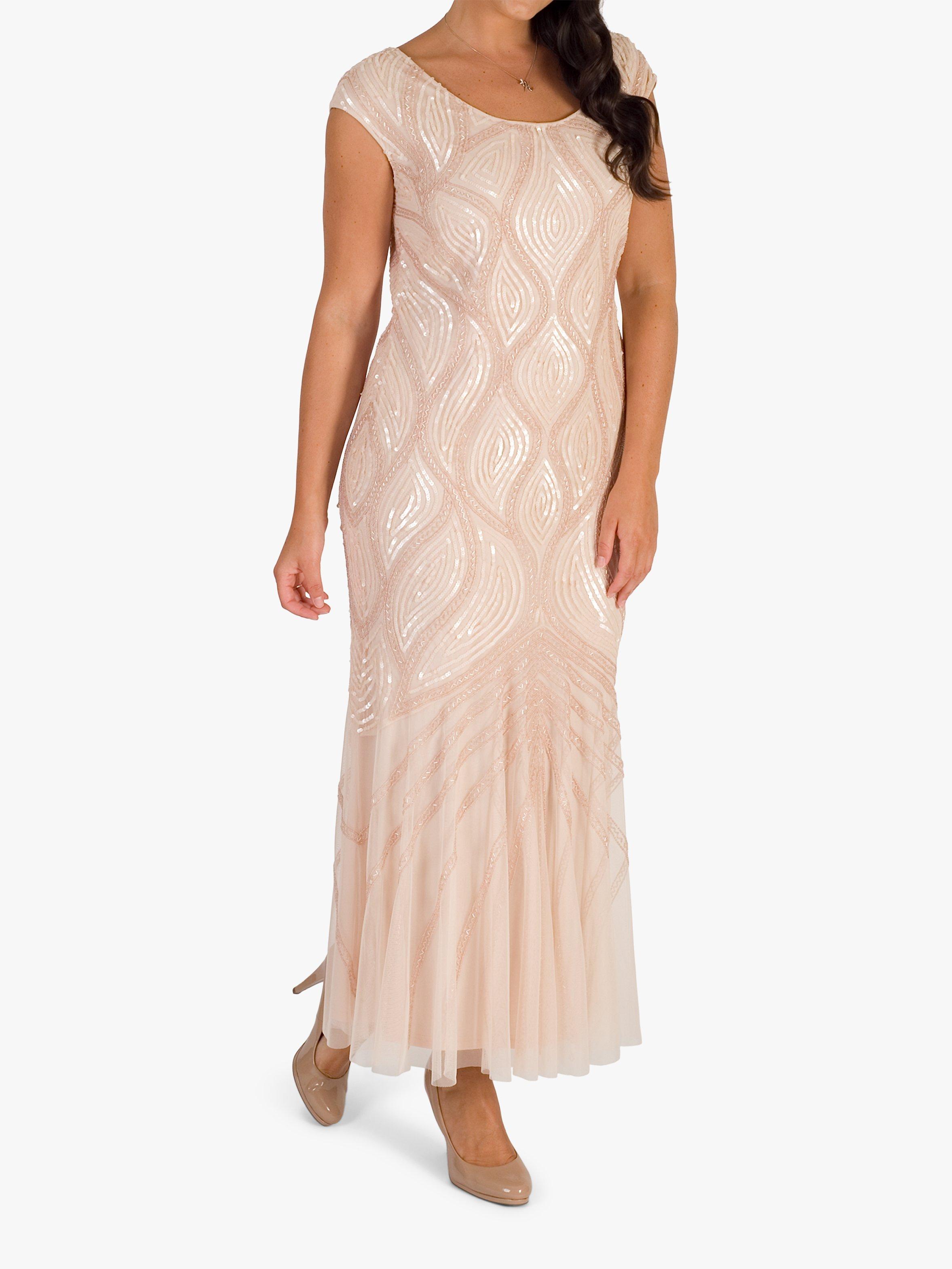 Chesca Beaded Mesh Dress, Pink, 12